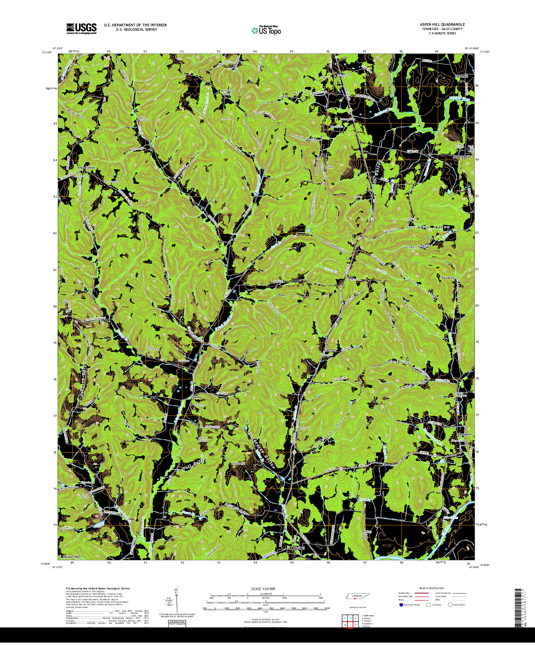 USGS US TOPO 7.5-MINUTE MAP FOR ASPEN HILL, TN 2019