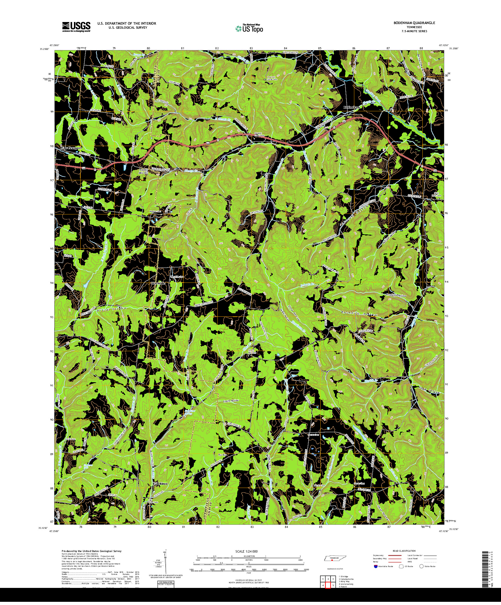 USGS US TOPO 7.5-MINUTE MAP FOR BODENHAM, TN 2019