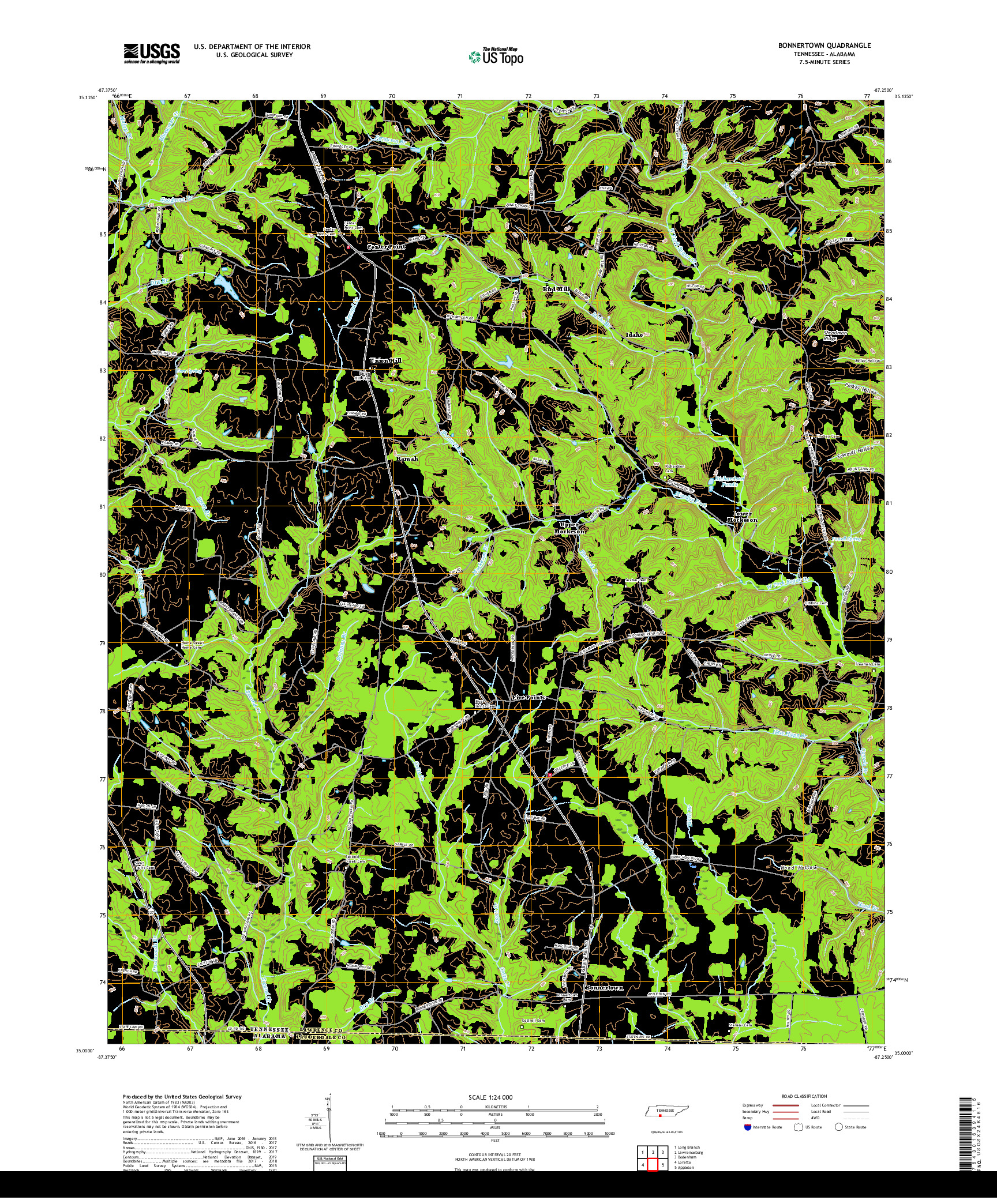 USGS US TOPO 7.5-MINUTE MAP FOR BONNERTOWN, TN,AL 2019