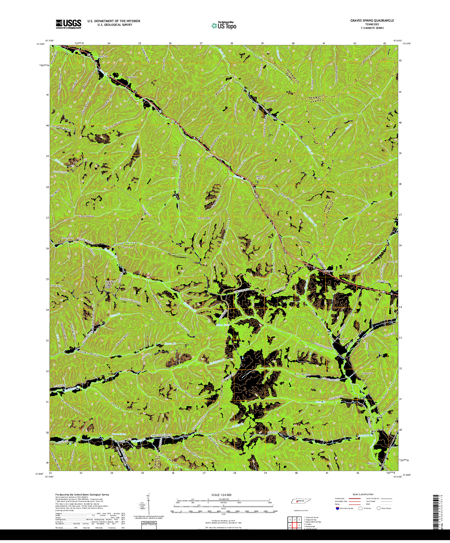 USGS US TOPO 7.5-MINUTE MAP FOR GRAVES SPRING, TN 2019