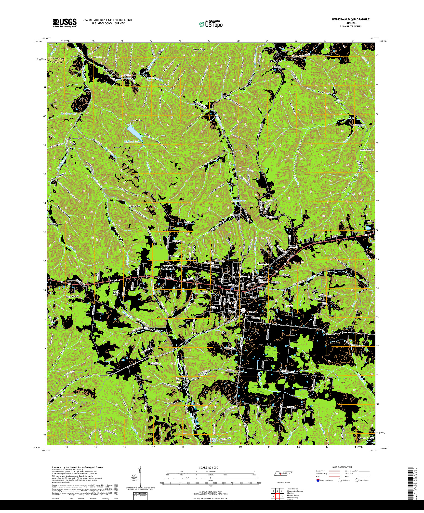 USGS US TOPO 7.5-MINUTE MAP FOR HOHENWALD, TN 2019