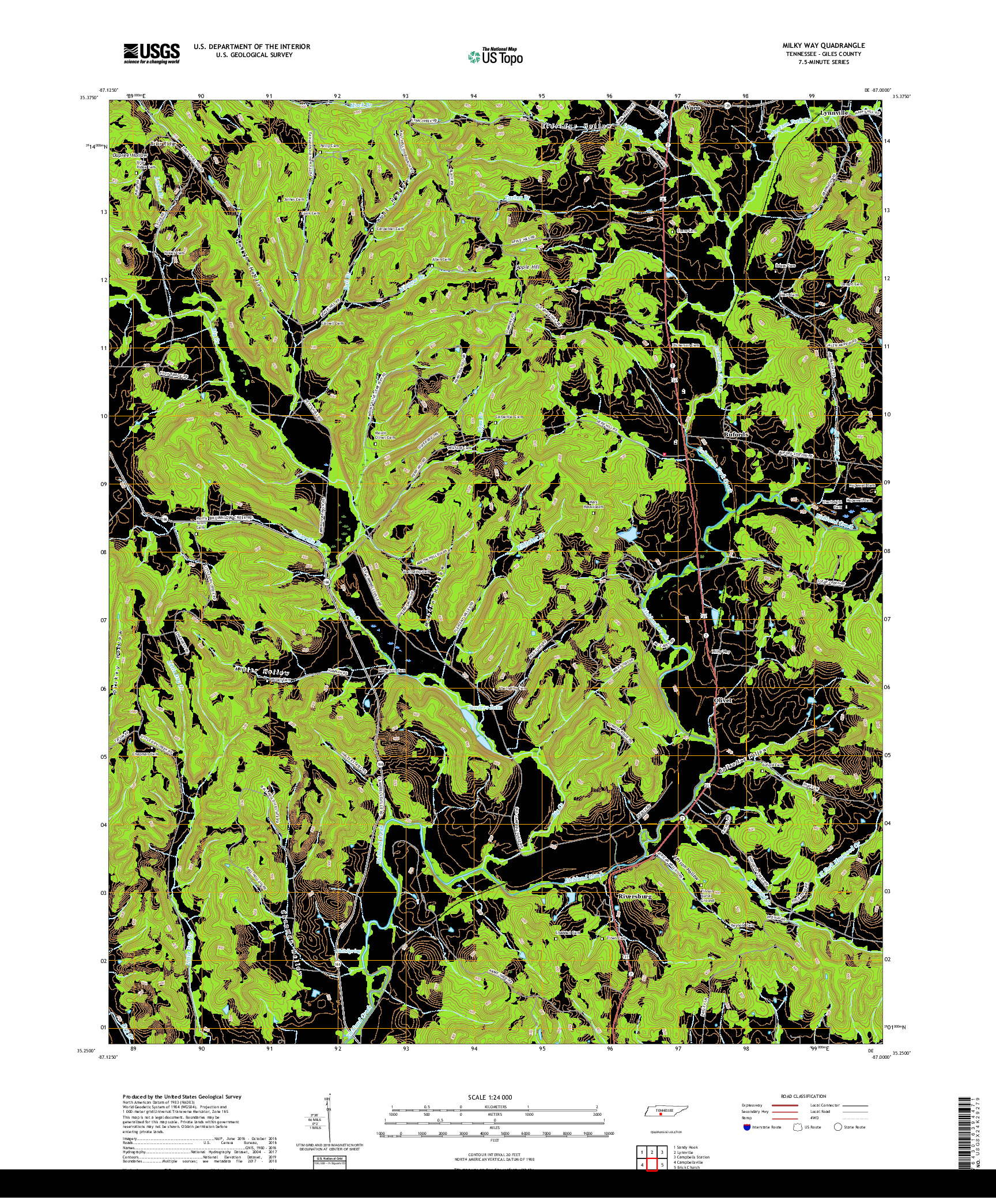 USGS US TOPO 7.5-MINUTE MAP FOR MILKY WAY, TN 2019