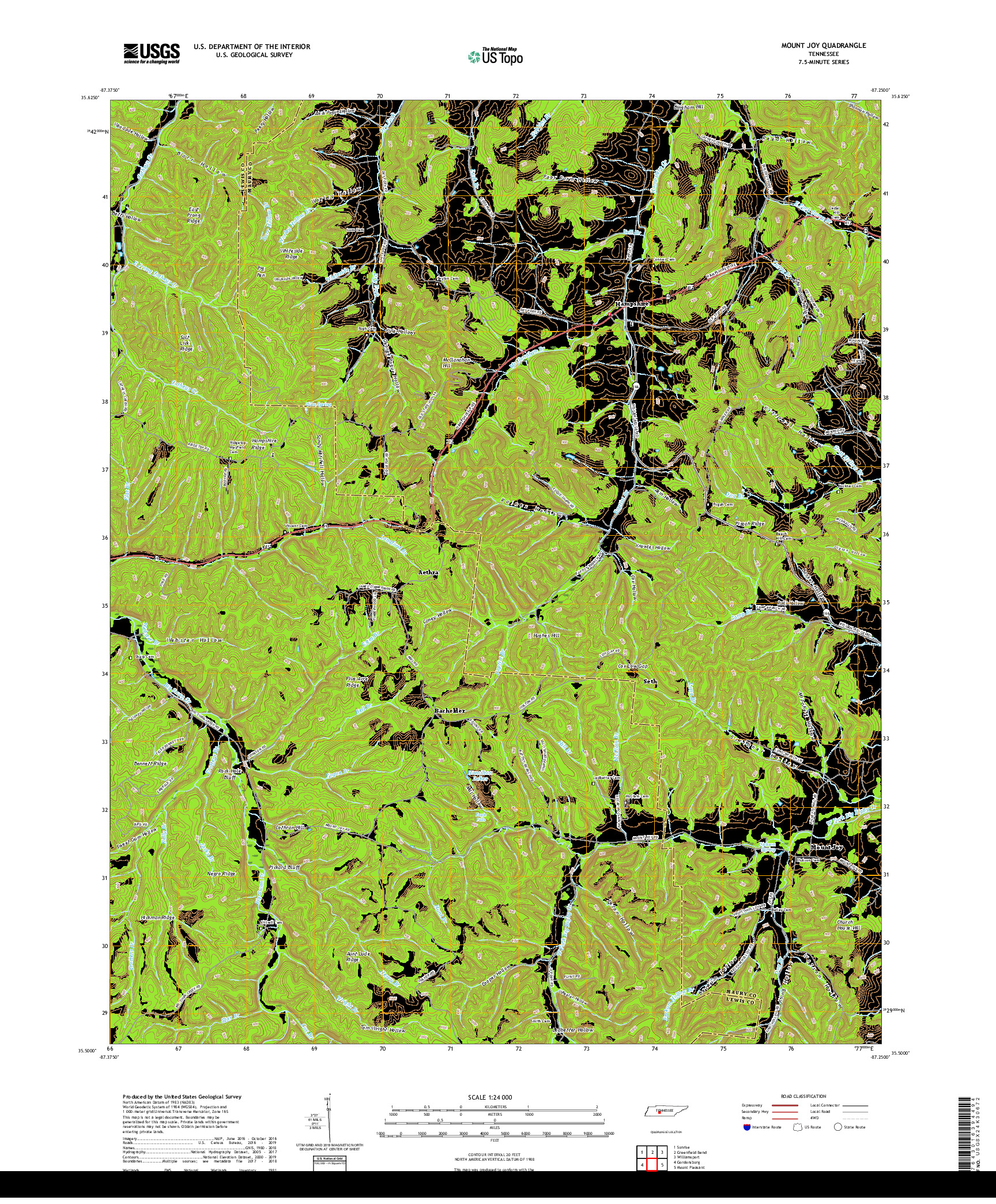 USGS US TOPO 7.5-MINUTE MAP FOR MOUNT JOY, TN 2019