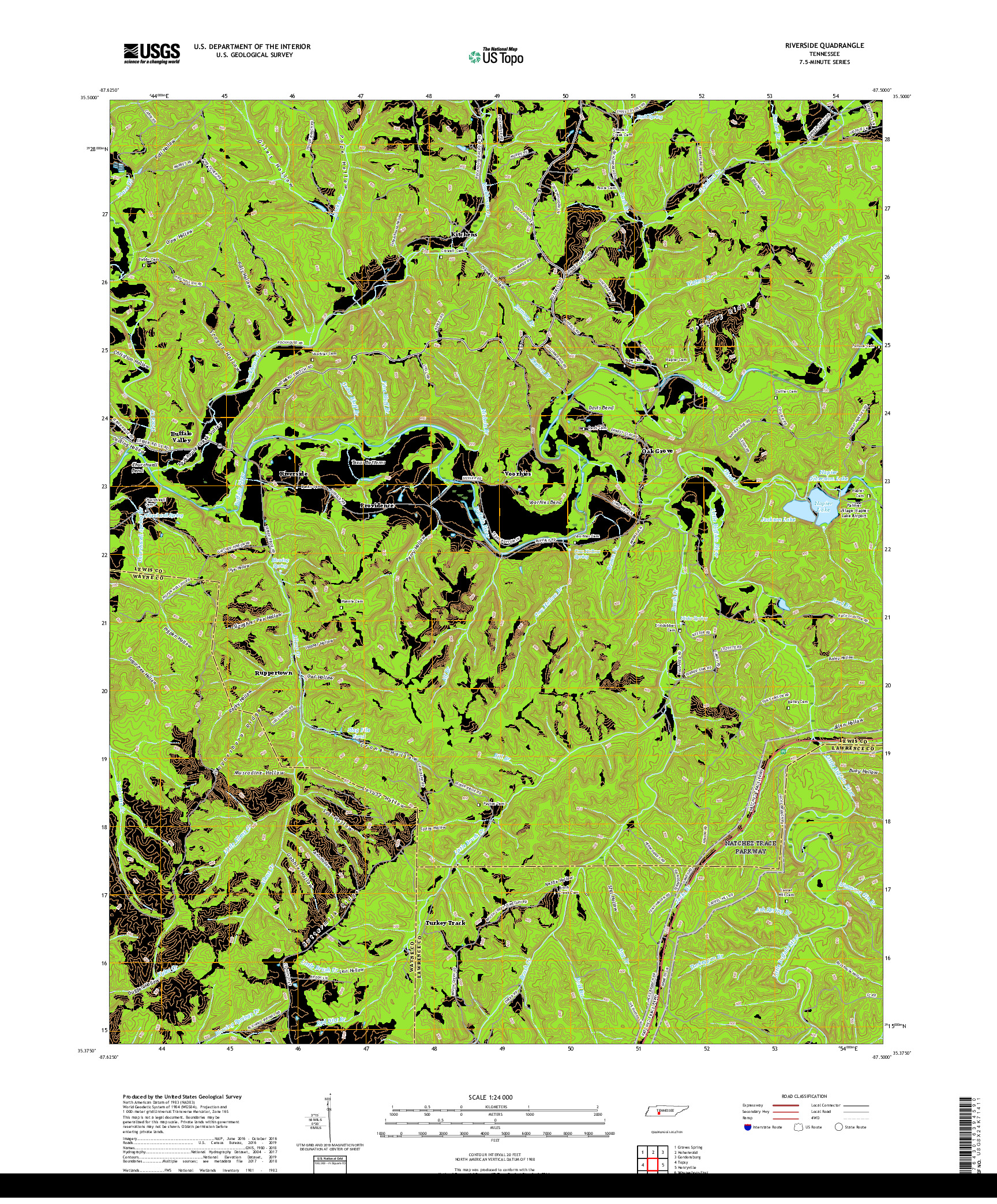 USGS US TOPO 7.5-MINUTE MAP FOR RIVERSIDE, TN 2019