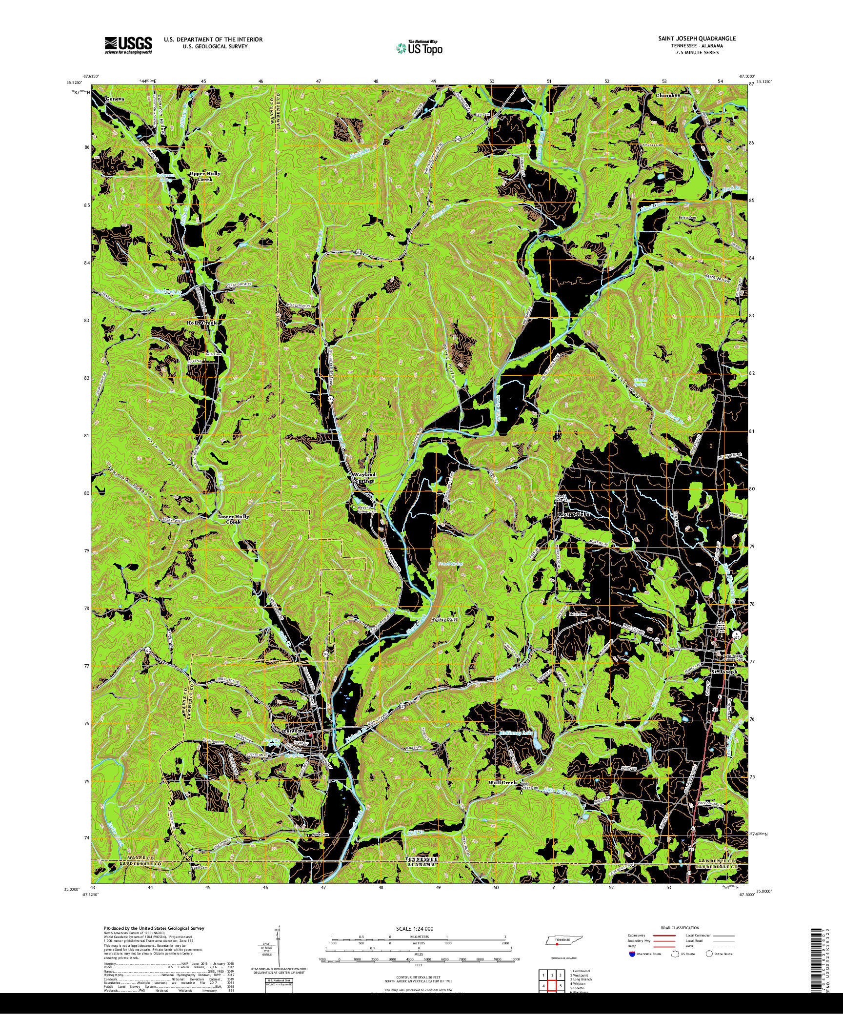 USGS US TOPO 7.5-MINUTE MAP FOR SAINT JOSEPH, TN,AL 2019