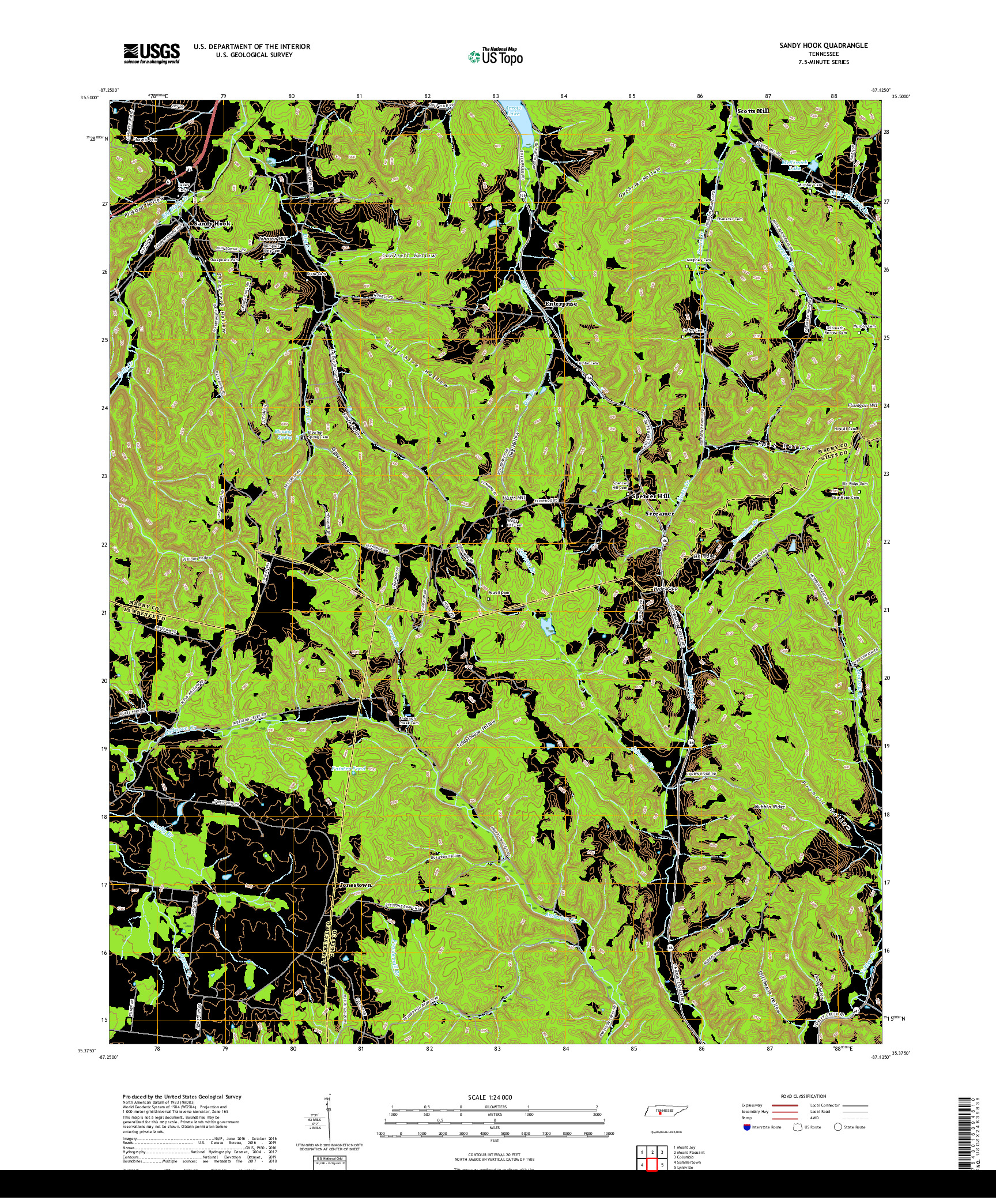 USGS US TOPO 7.5-MINUTE MAP FOR SANDY HOOK, TN 2019