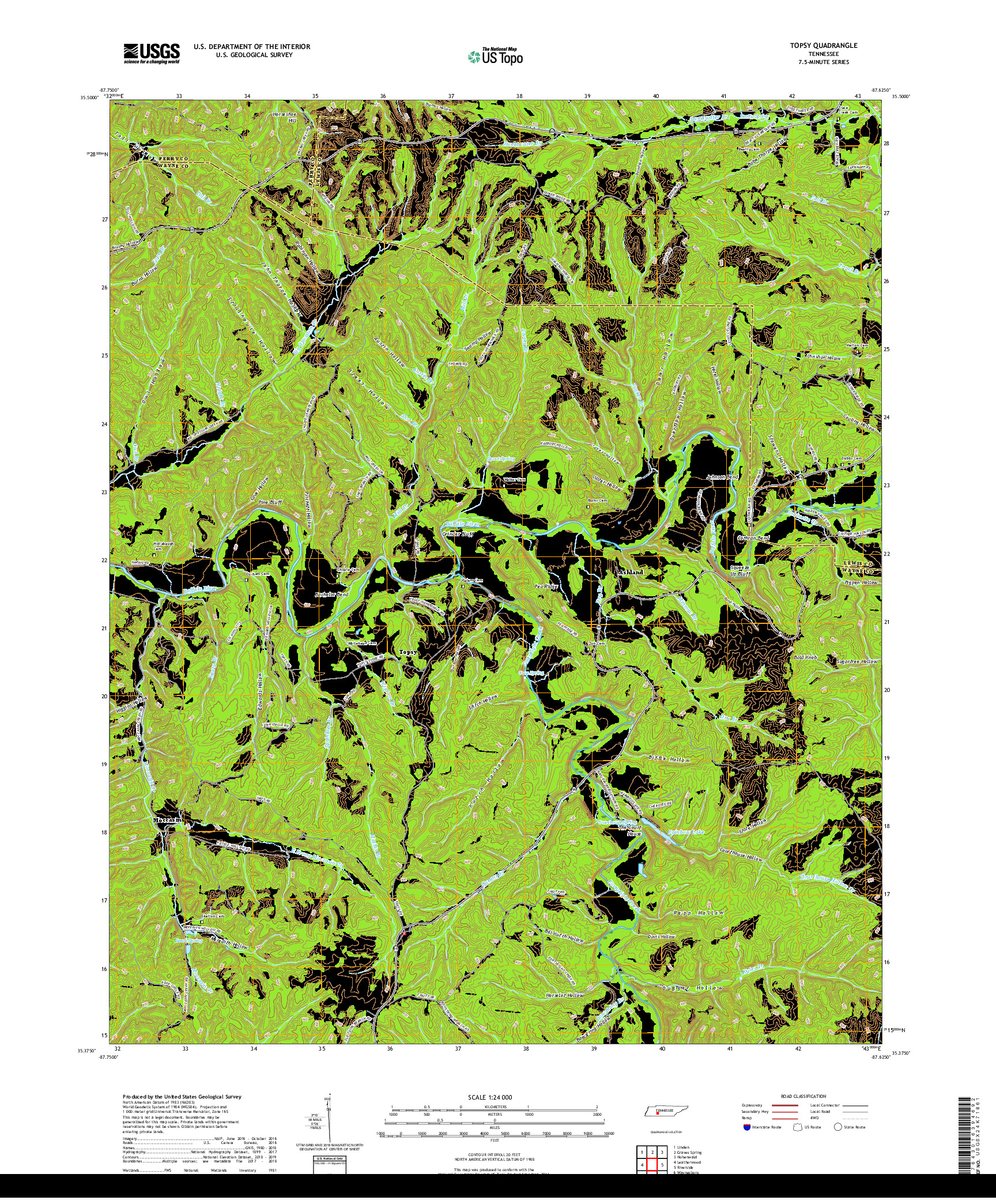 USGS US TOPO 7.5-MINUTE MAP FOR TOPSY, TN 2019