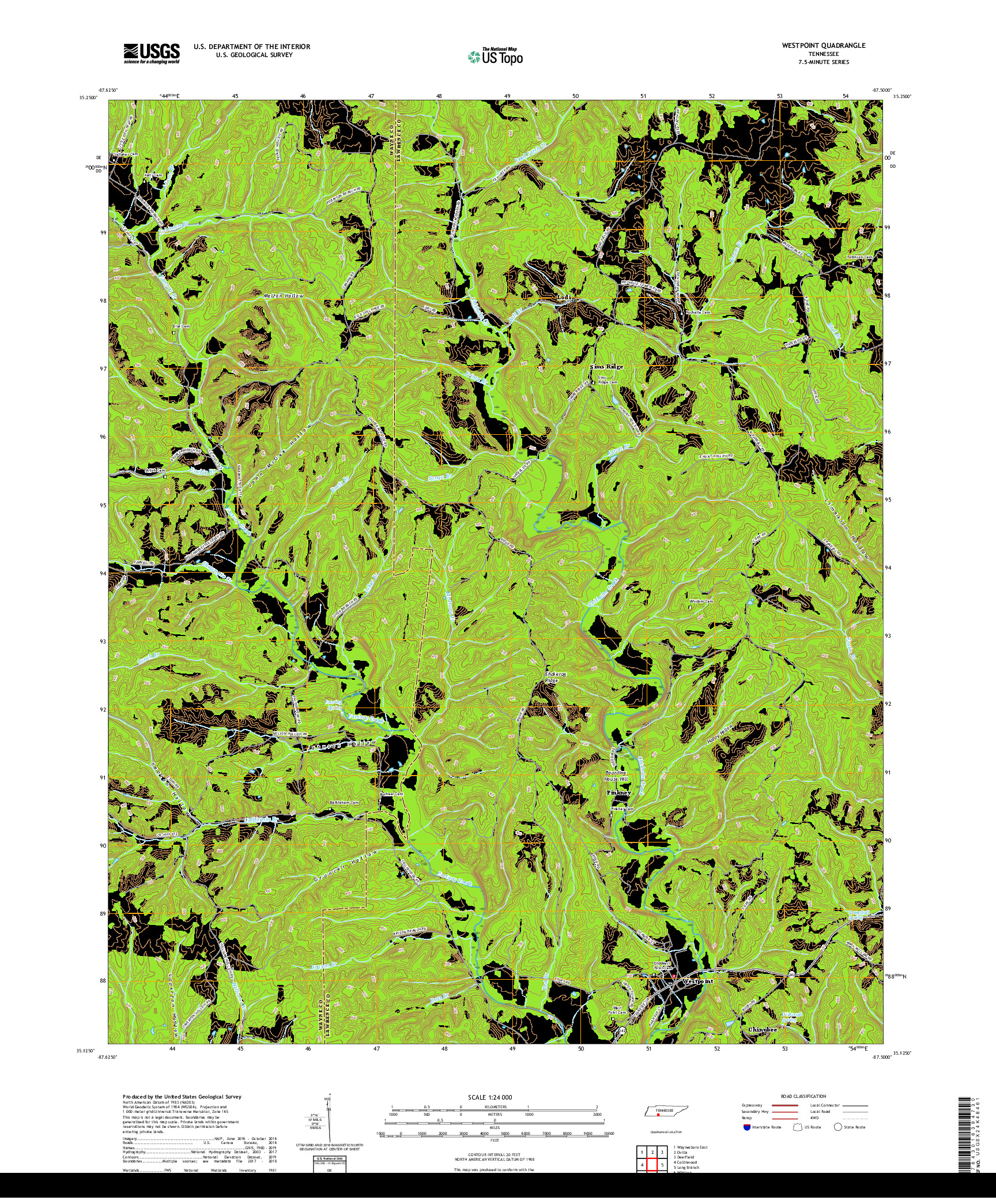 USGS US TOPO 7.5-MINUTE MAP FOR WESTPOINT, TN 2019