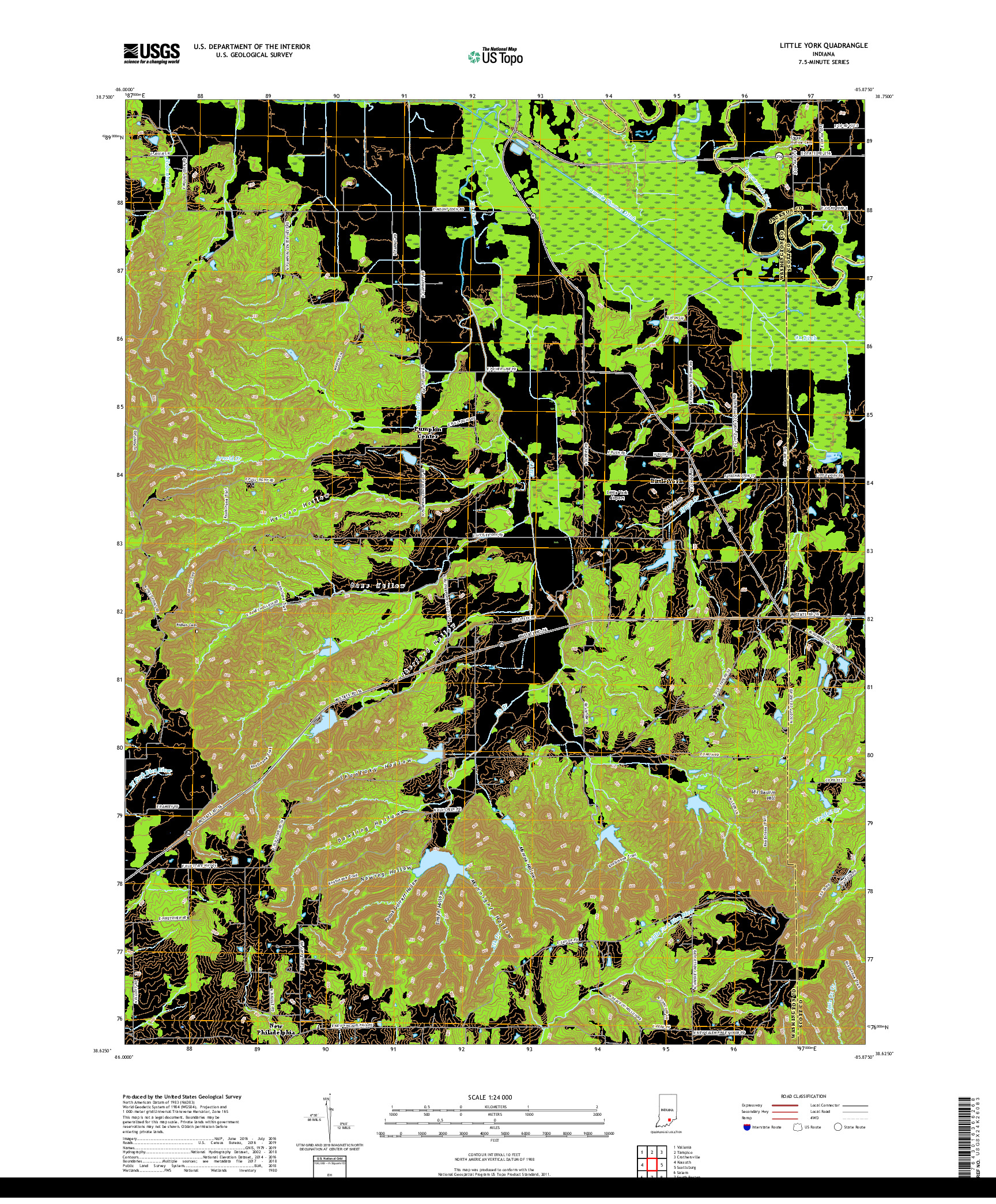 USGS US TOPO 7.5-MINUTE MAP FOR LITTLE YORK, IN 2019