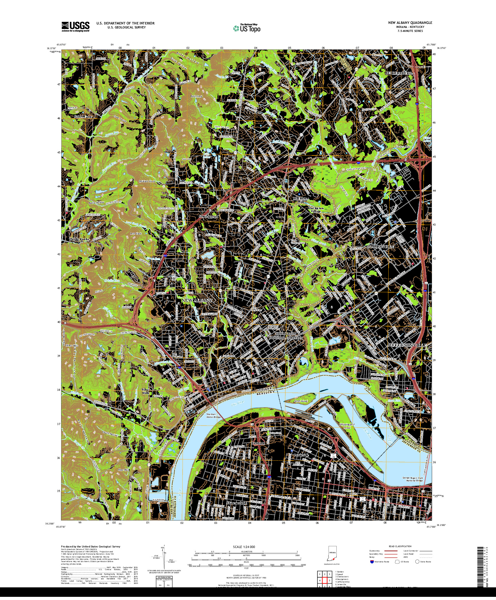 USGS US TOPO 7.5-MINUTE MAP FOR NEW ALBANY, IN,KY 2019