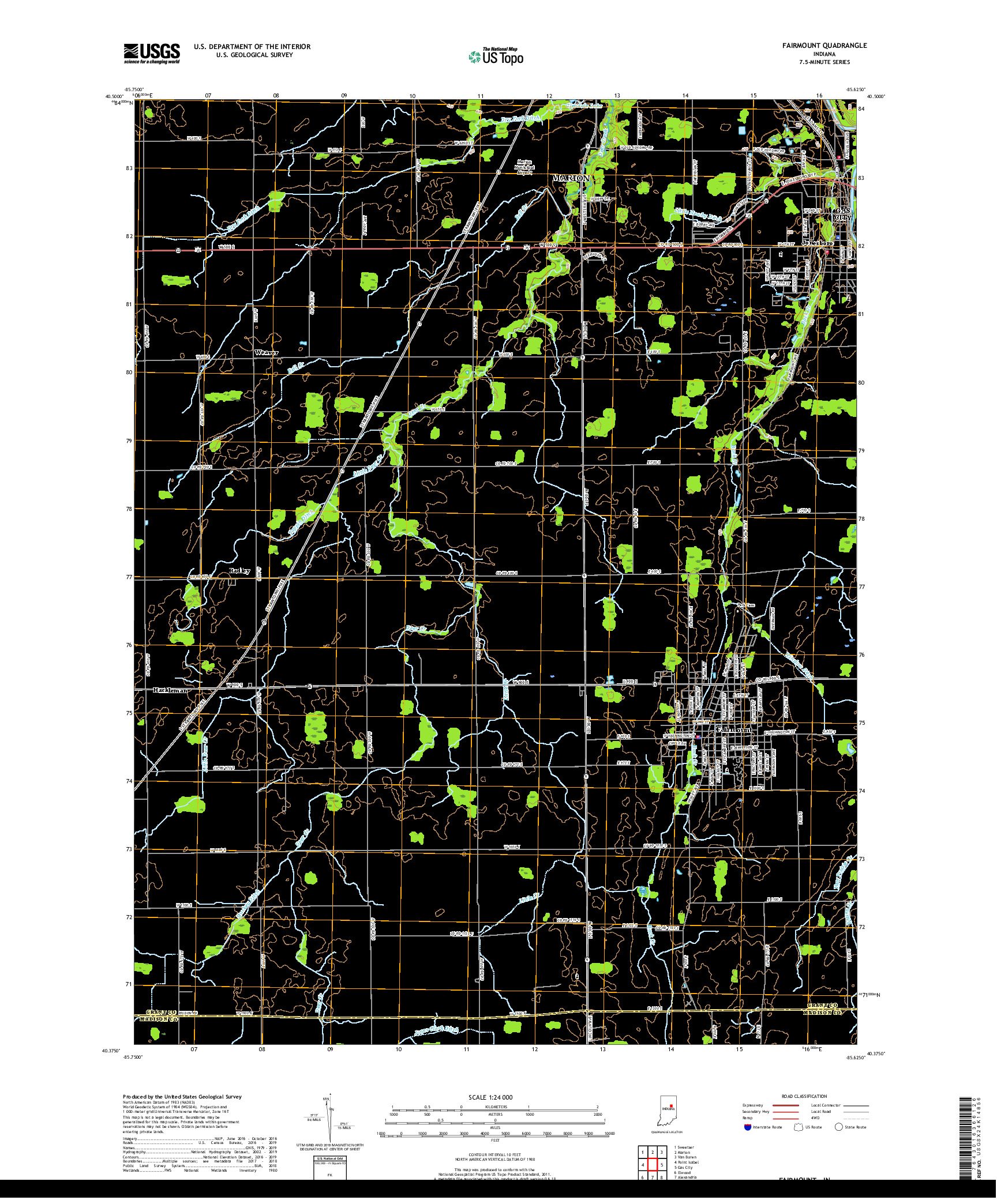 USGS US TOPO 7.5-MINUTE MAP FOR FAIRMOUNT, IN 2019