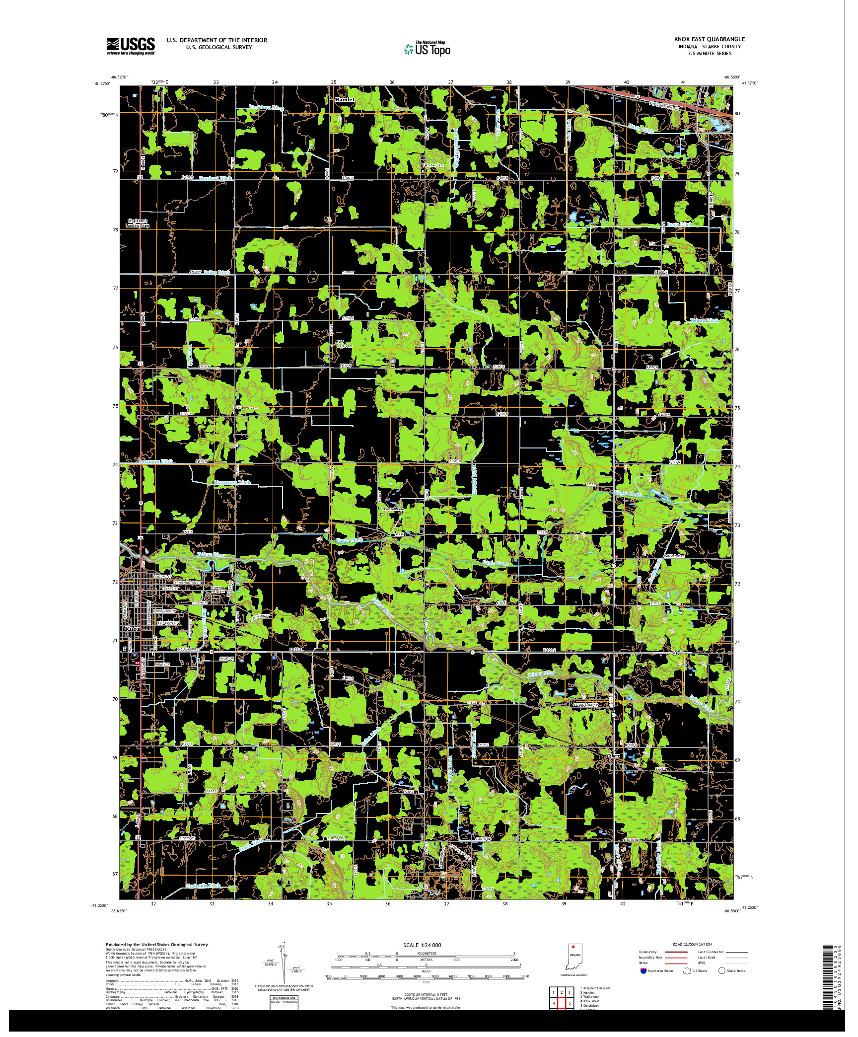 USGS US TOPO 7.5-MINUTE MAP FOR KNOX EAST, IN 2019