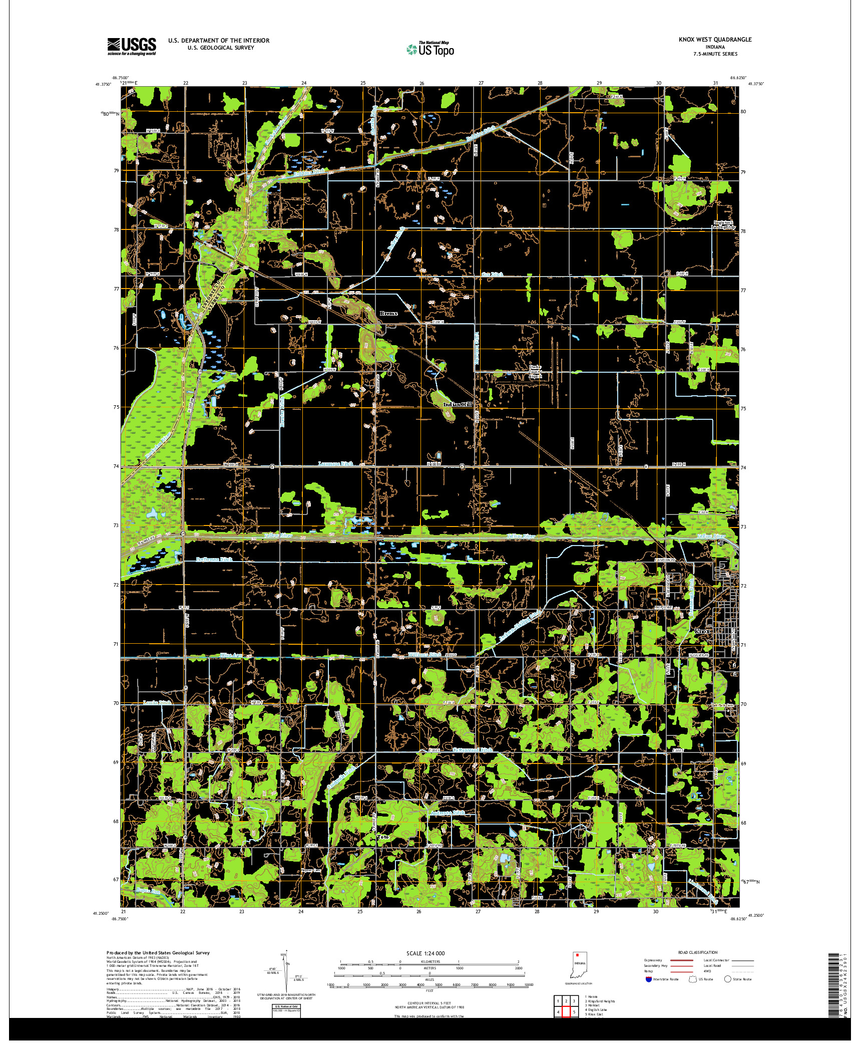 USGS US TOPO 7.5-MINUTE MAP FOR KNOX WEST, IN 2019