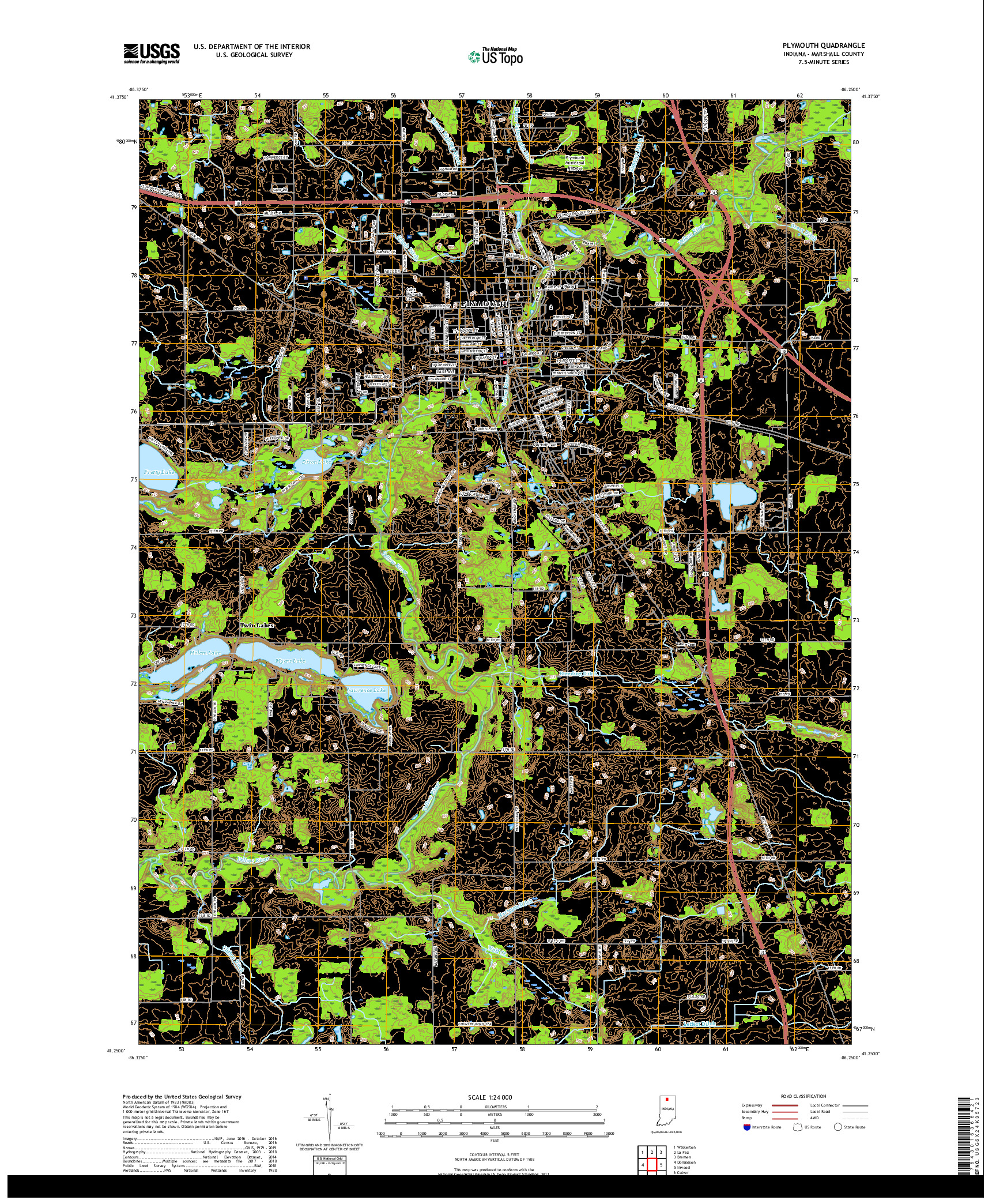 USGS US TOPO 7.5-MINUTE MAP FOR PLYMOUTH, IN 2019