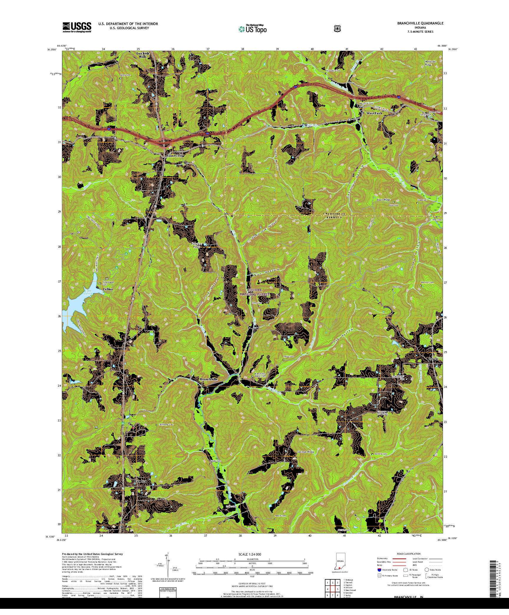 USGS US TOPO 7.5-MINUTE MAP FOR BRANCHVILLE, IN 2019