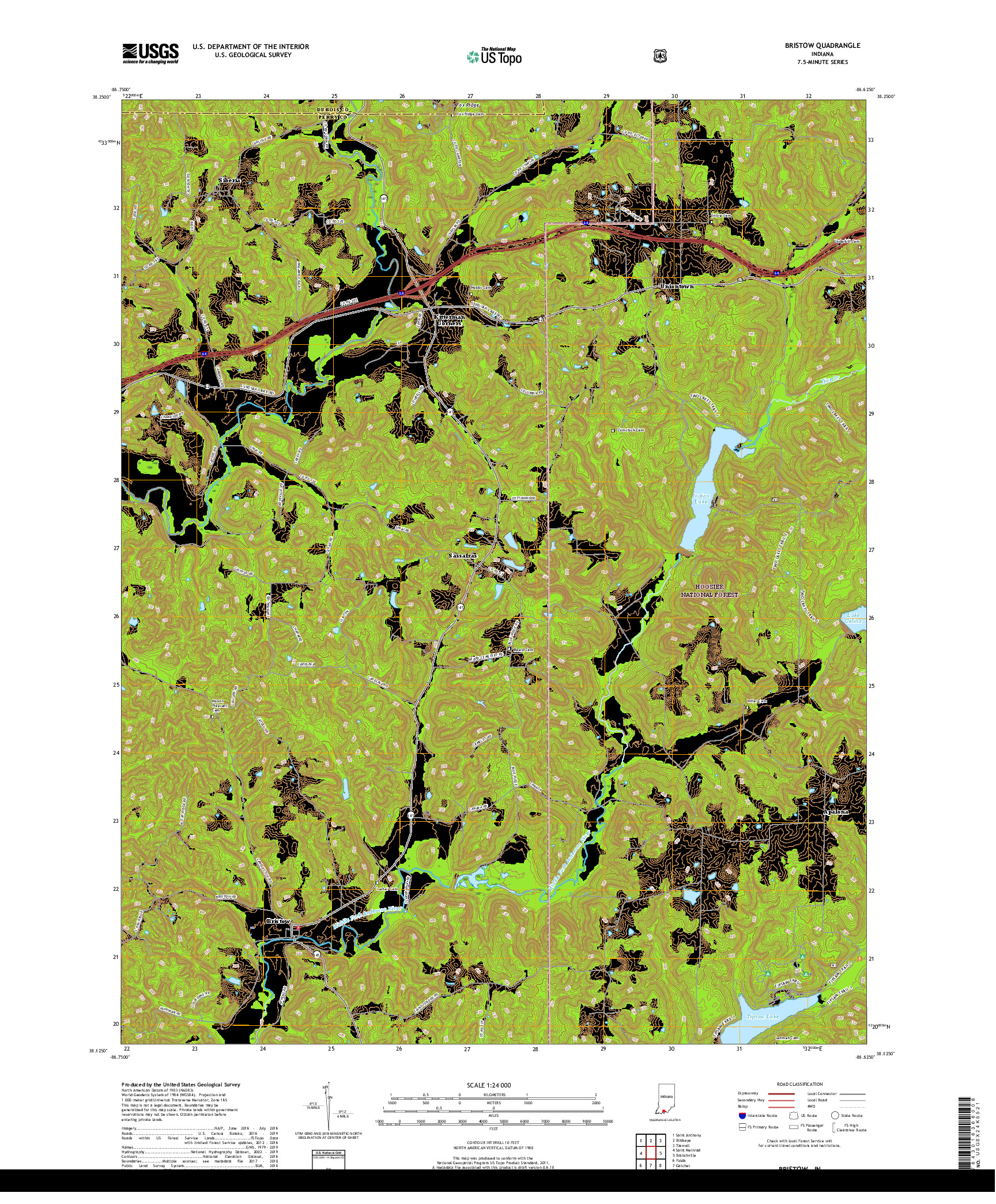 USGS US TOPO 7.5-MINUTE MAP FOR BRISTOW, IN 2019