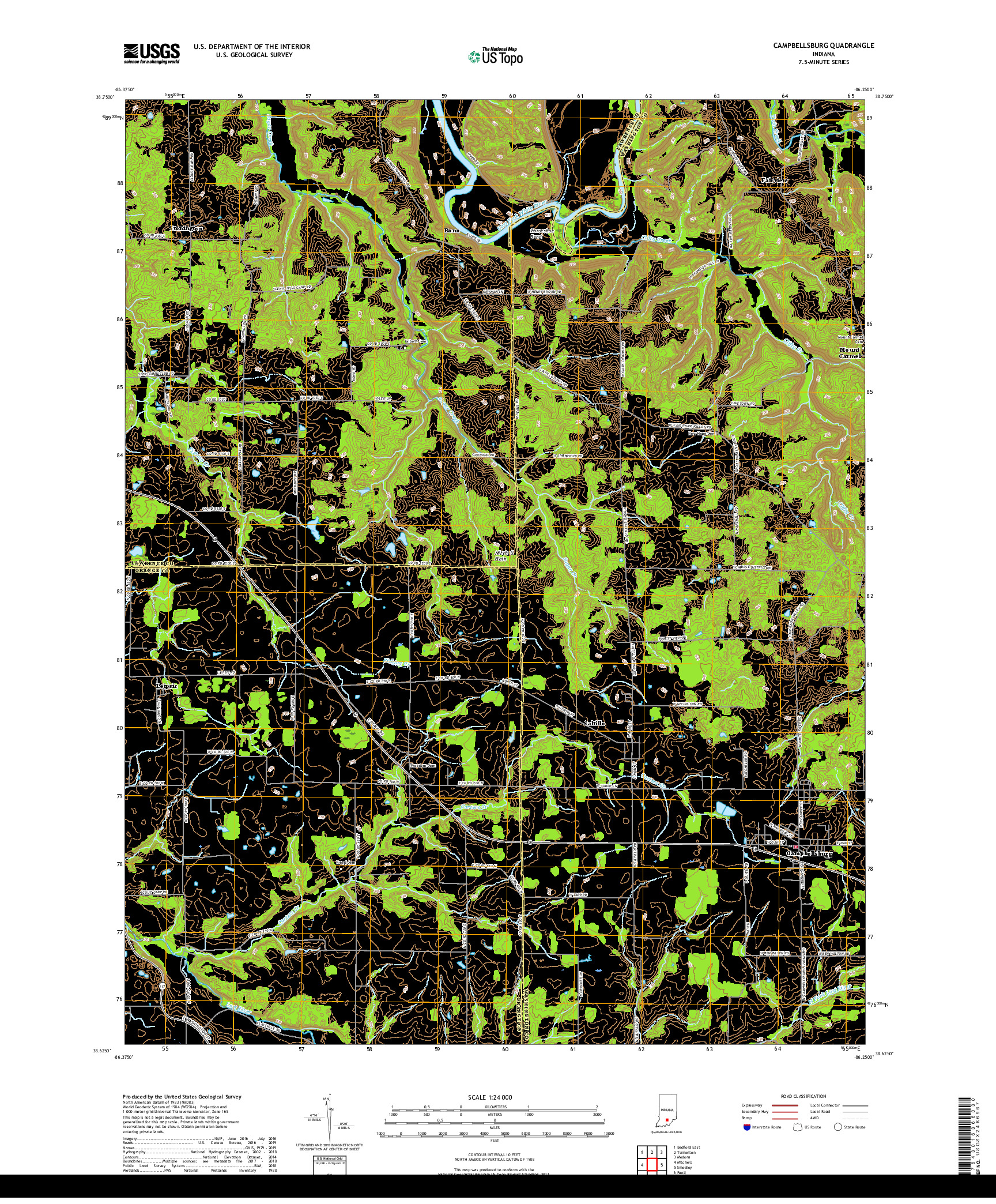 USGS US TOPO 7.5-MINUTE MAP FOR CAMPBELLSBURG, IN 2019