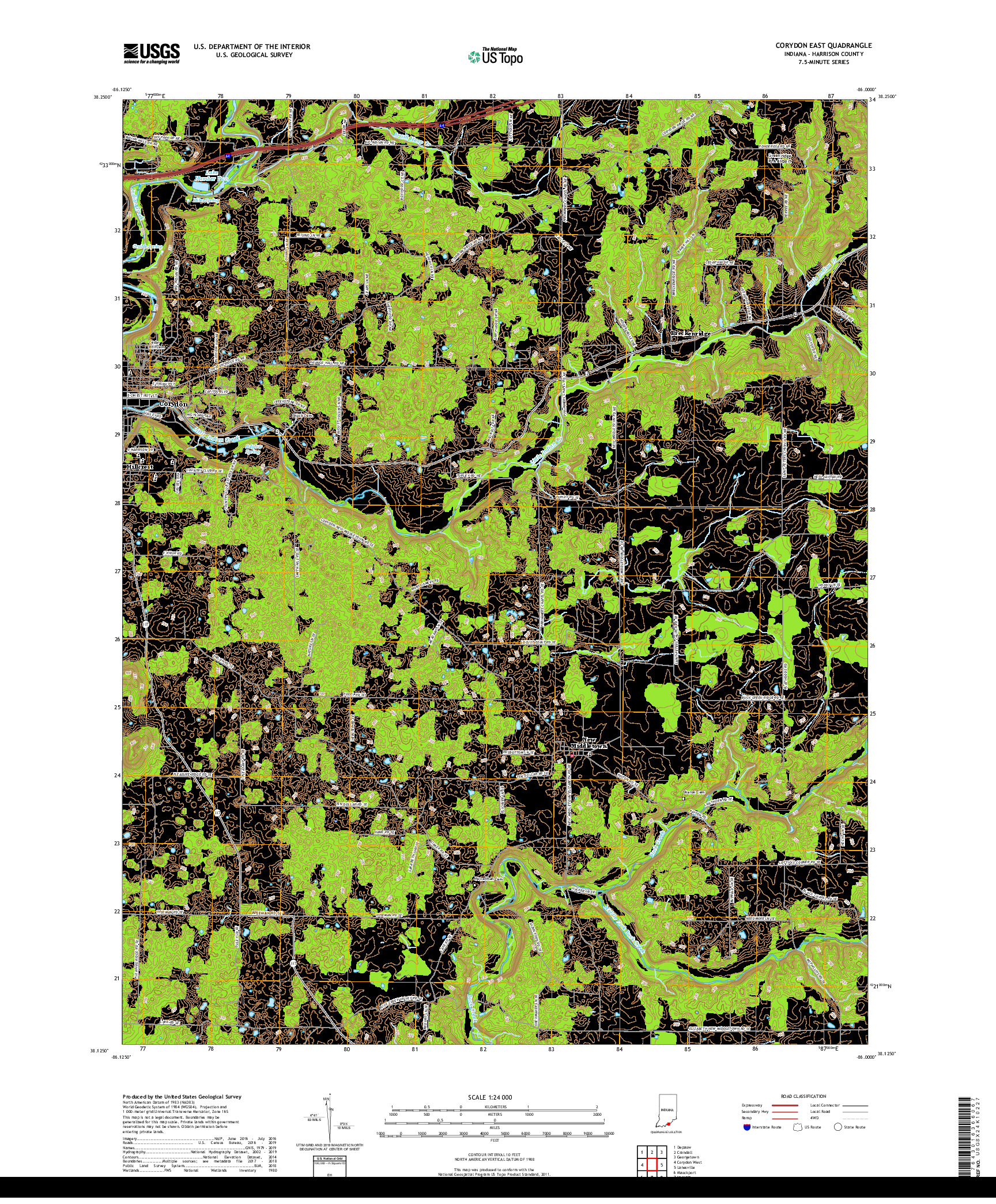 USGS US TOPO 7.5-MINUTE MAP FOR CORYDON EAST, IN 2019