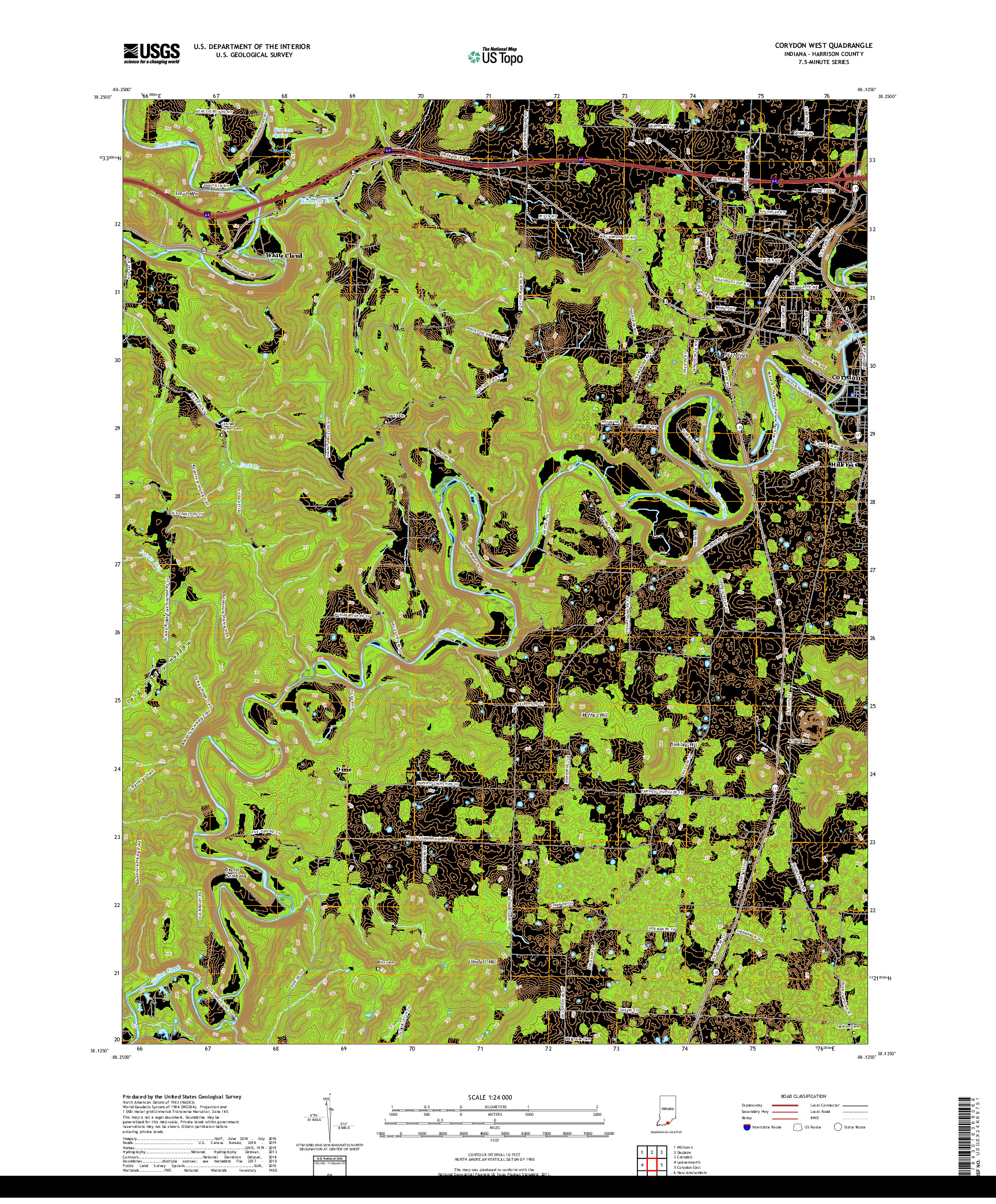 USGS US TOPO 7.5-MINUTE MAP FOR CORYDON WEST, IN 2019