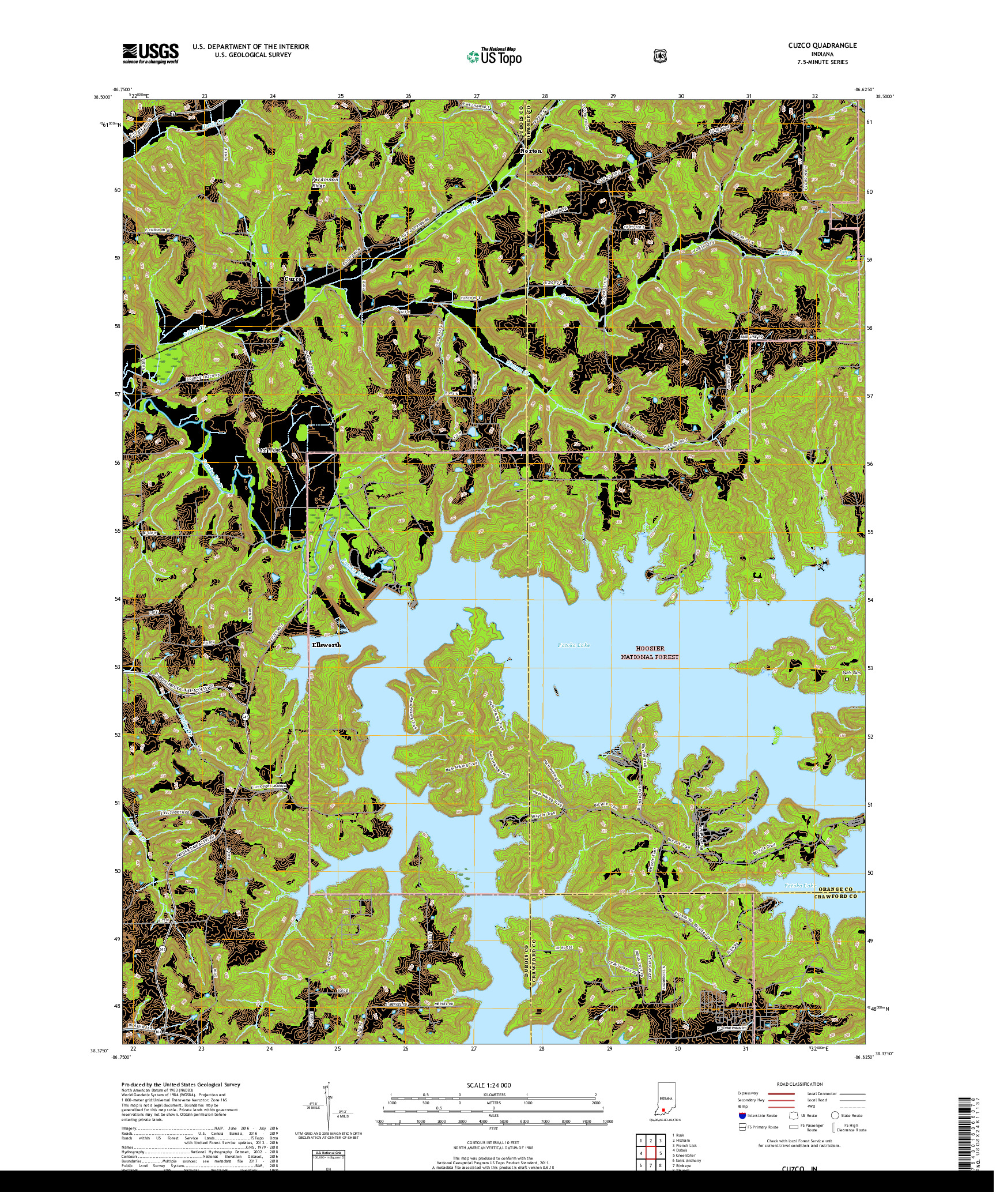 USGS US TOPO 7.5-MINUTE MAP FOR CUZCO, IN 2019