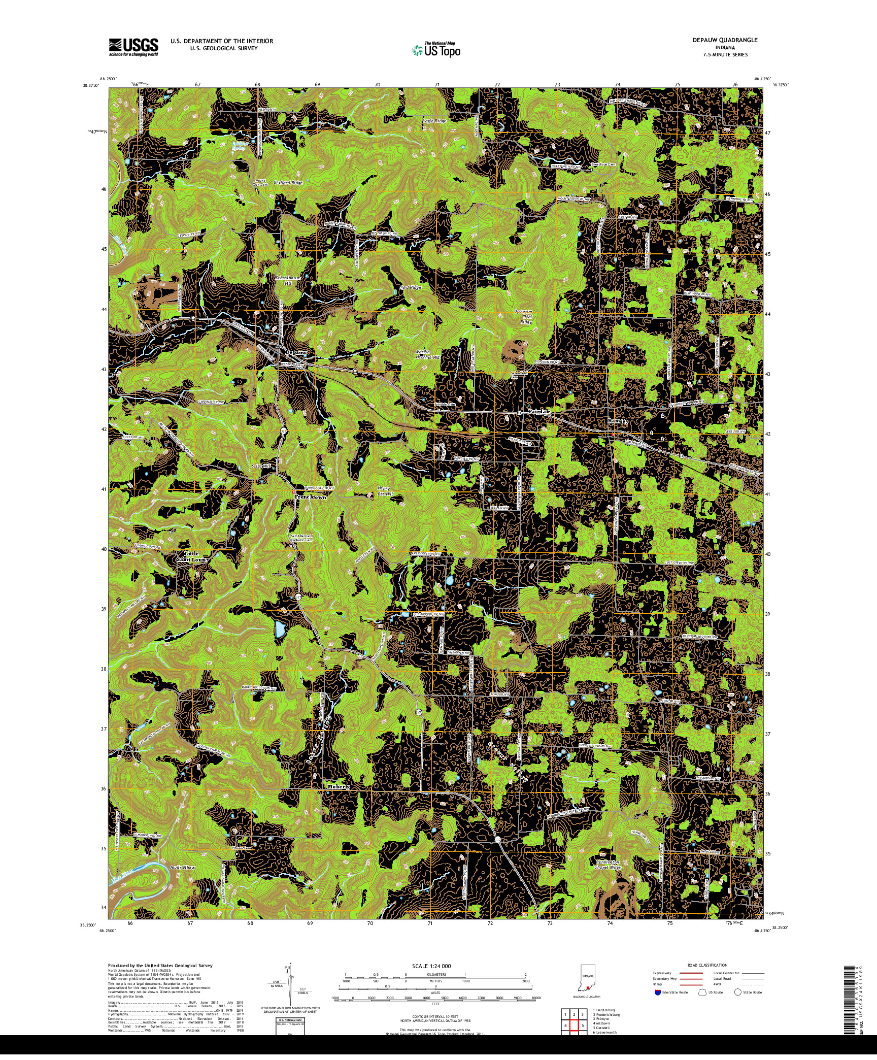 USGS US TOPO 7.5-MINUTE MAP FOR DEPAUW, IN 2019