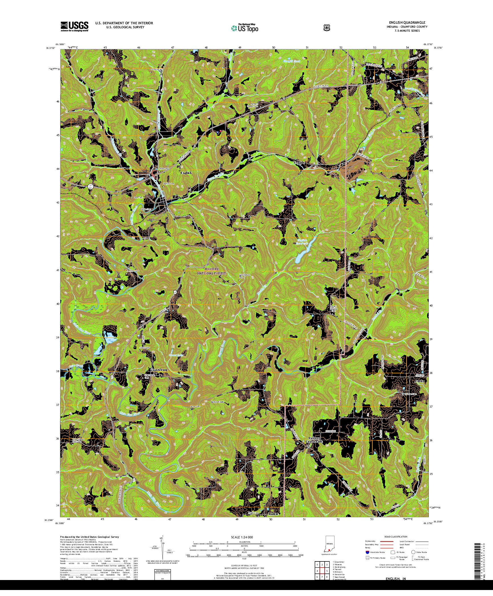 USGS US TOPO 7.5-MINUTE MAP FOR ENGLISH, IN 2019