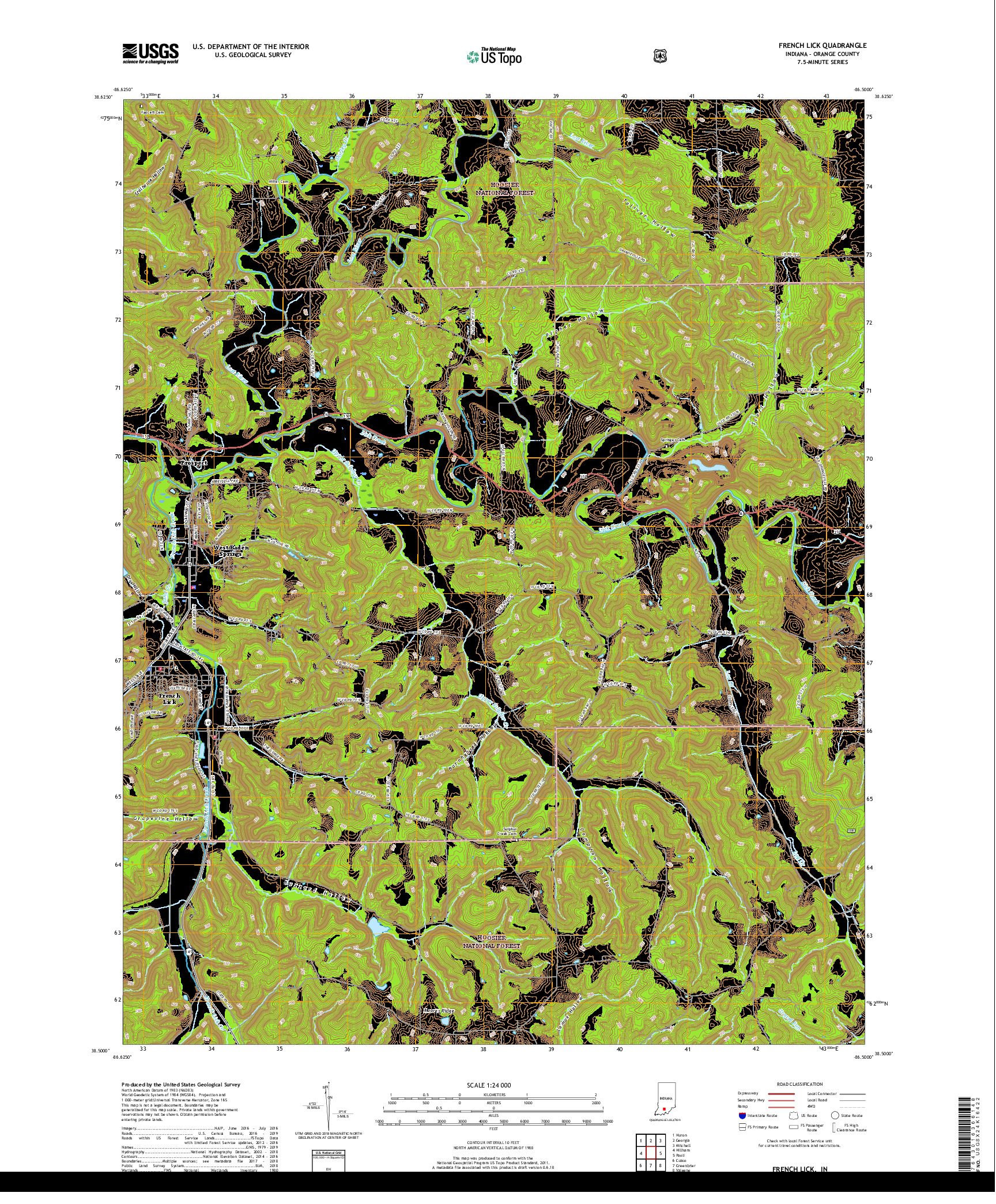 USGS US TOPO 7.5-MINUTE MAP FOR FRENCH LICK, IN 2019