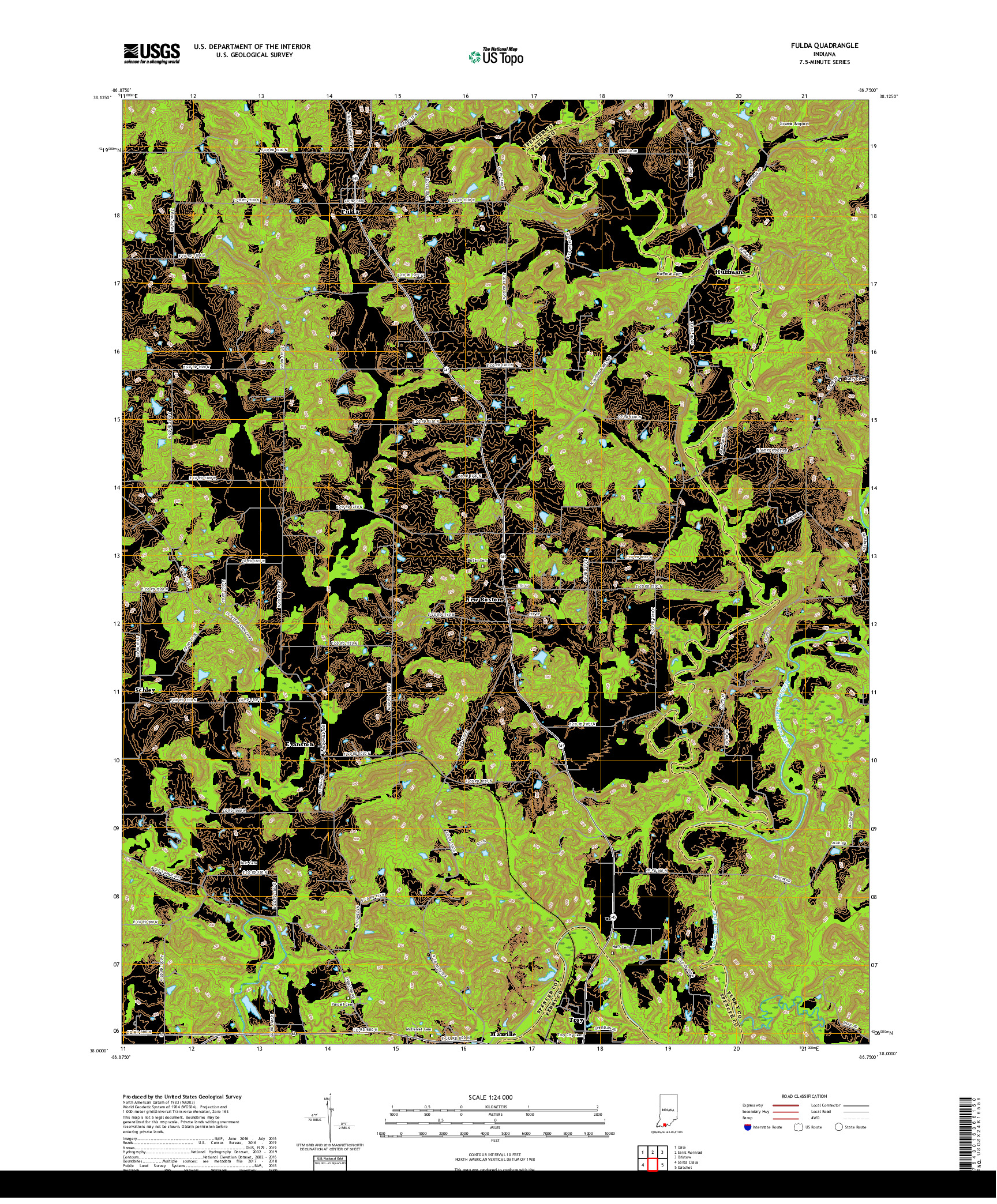 USGS US TOPO 7.5-MINUTE MAP FOR FULDA, IN 2019