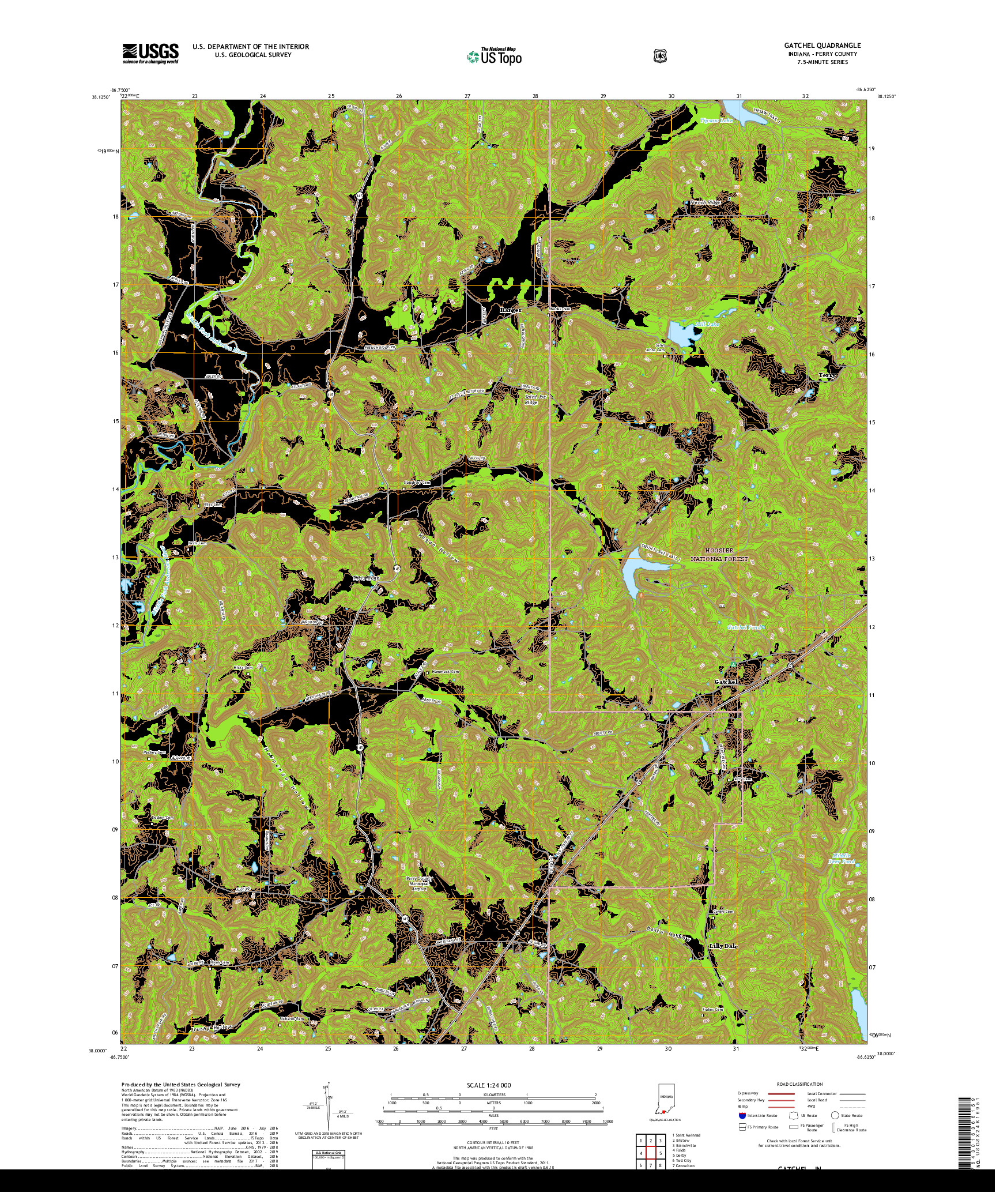 USGS US TOPO 7.5-MINUTE MAP FOR GATCHEL, IN 2019