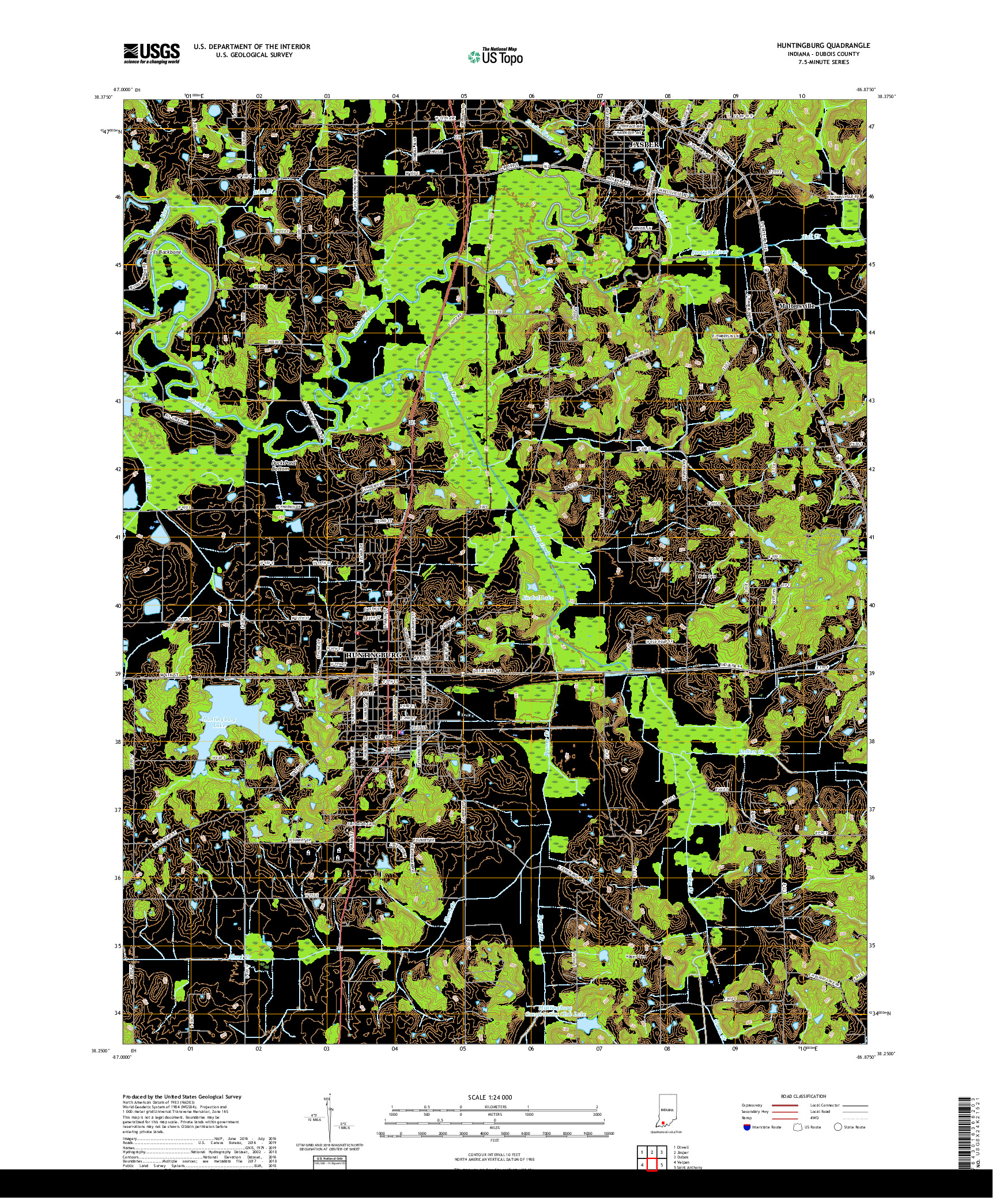 USGS US TOPO 7.5-MINUTE MAP FOR HUNTINGBURG, IN 2019