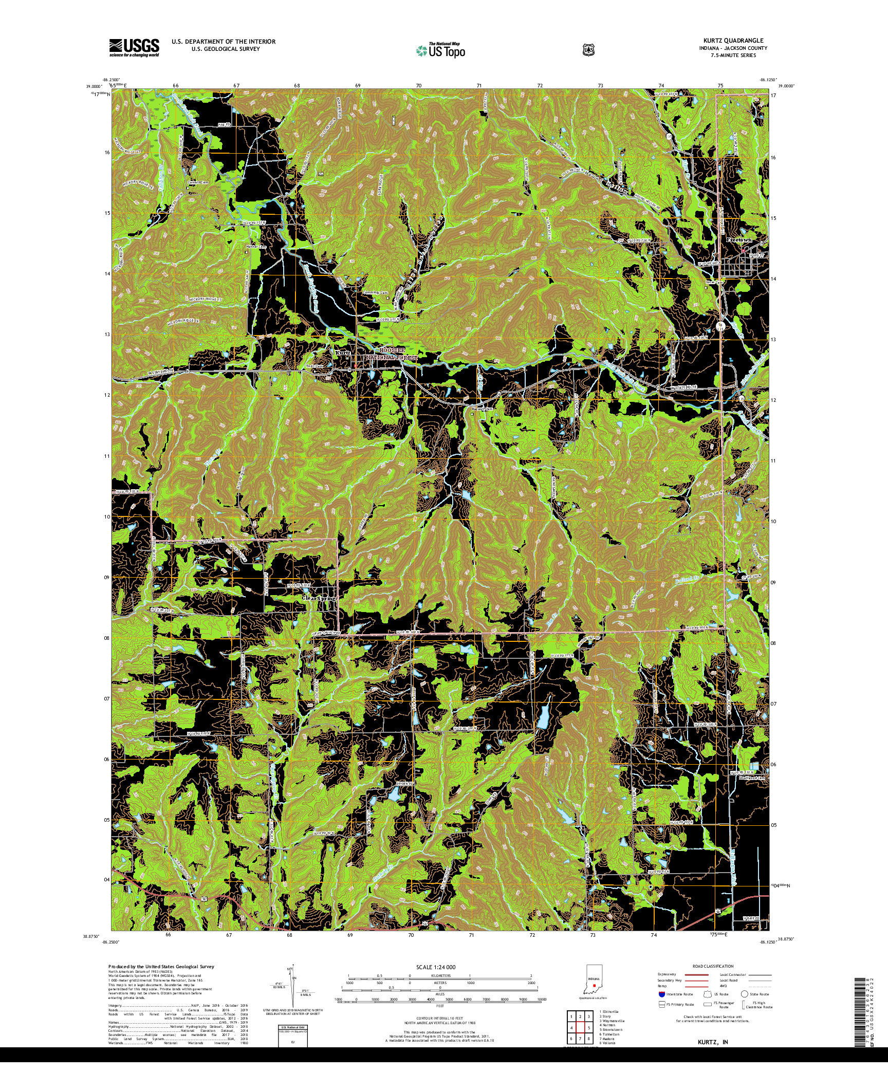 USGS US TOPO 7.5-MINUTE MAP FOR KURTZ, IN 2019