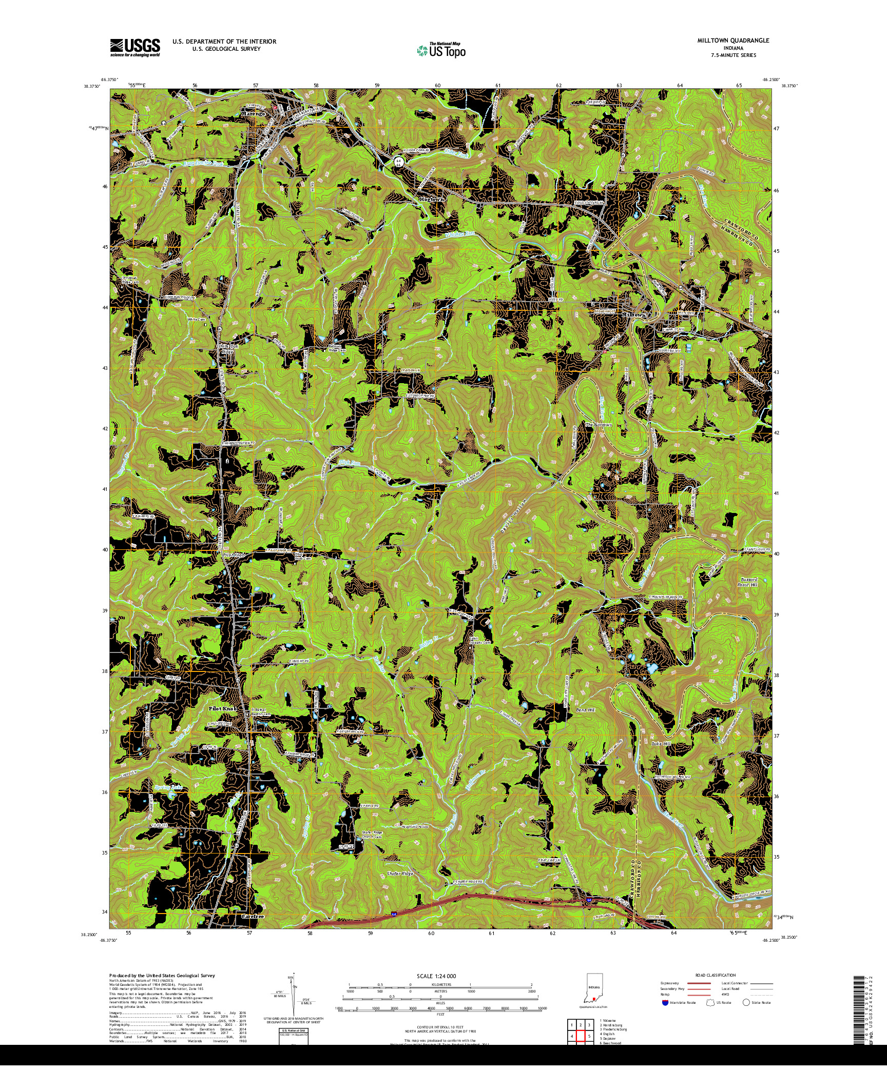 USGS US TOPO 7.5-MINUTE MAP FOR MILLTOWN, IN 2019