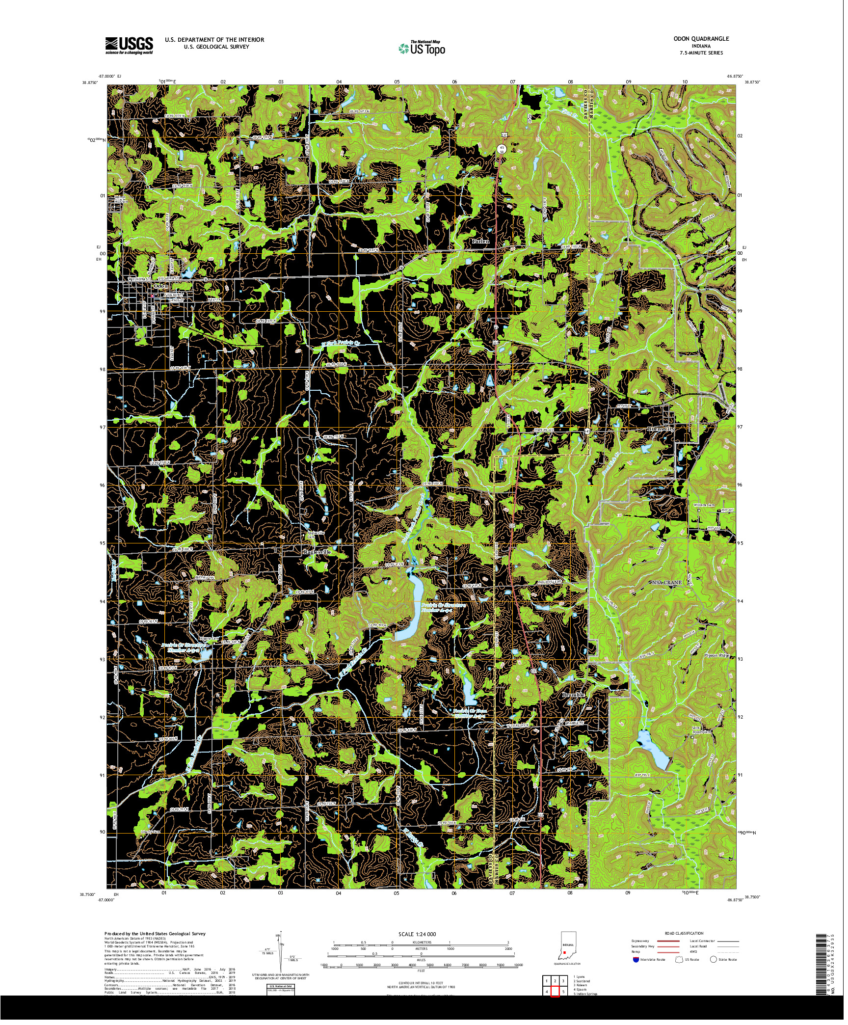 USGS US TOPO 7.5-MINUTE MAP FOR ODON, IN 2019