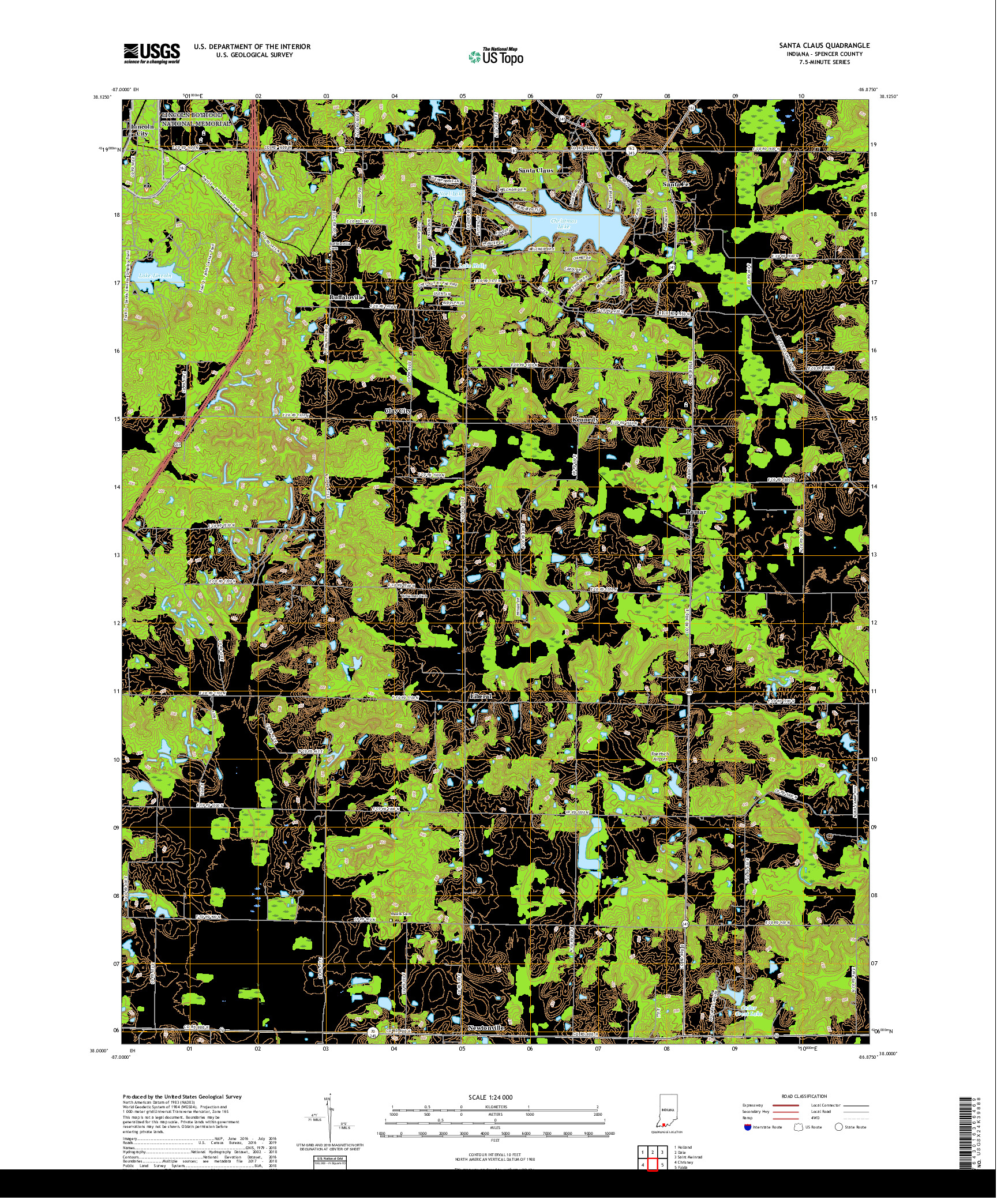 USGS US TOPO 7.5-MINUTE MAP FOR SANTA CLAUS, IN 2019