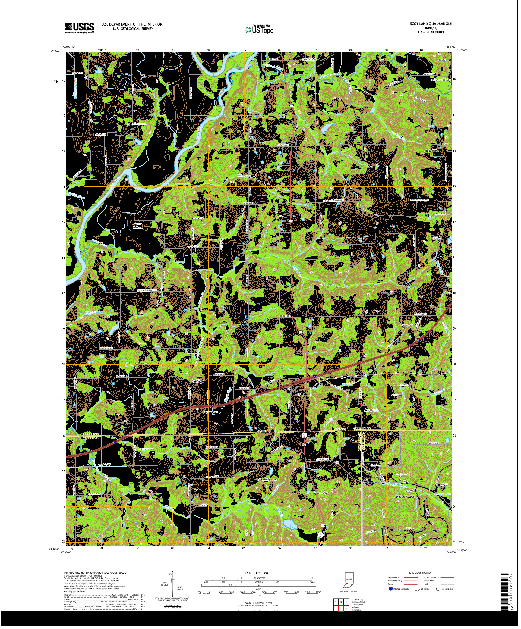 USGS US TOPO 7.5-MINUTE MAP FOR SCOTLAND, IN 2019