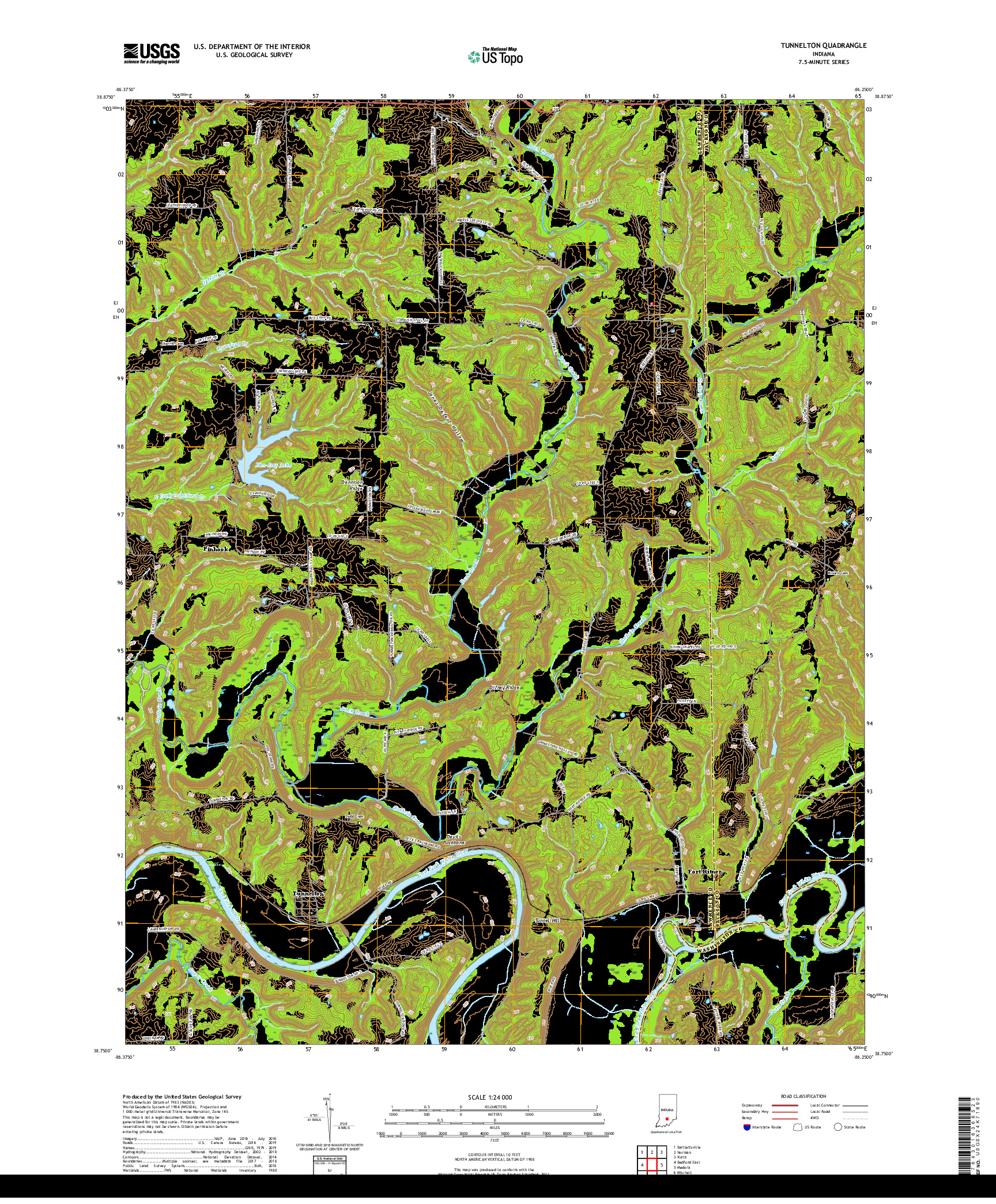 USGS US TOPO 7.5-MINUTE MAP FOR TUNNELTON, IN 2019