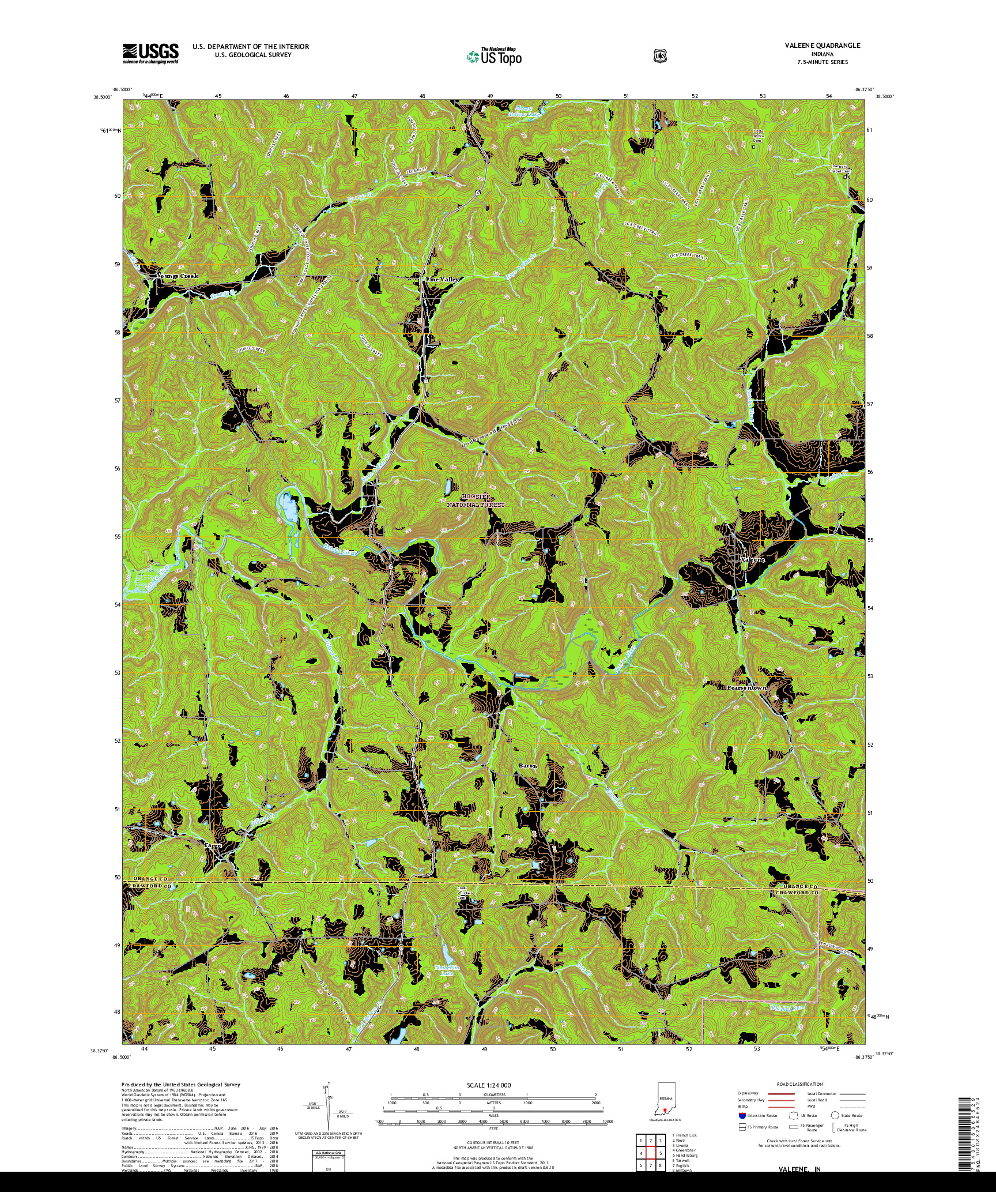 USGS US TOPO 7.5-MINUTE MAP FOR VALEENE, IN 2019