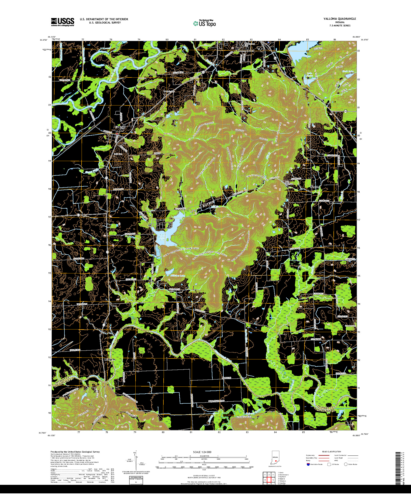 USGS US TOPO 7.5-MINUTE MAP FOR VALLONIA, IN 2019