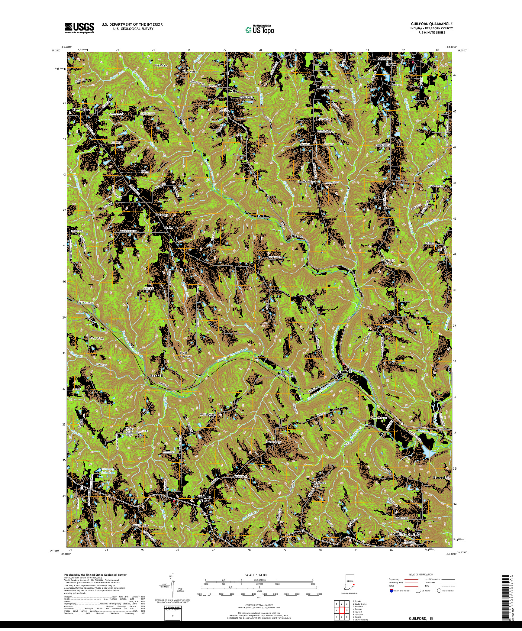 USGS US TOPO 7.5-MINUTE MAP FOR GUILFORD, IN 2019