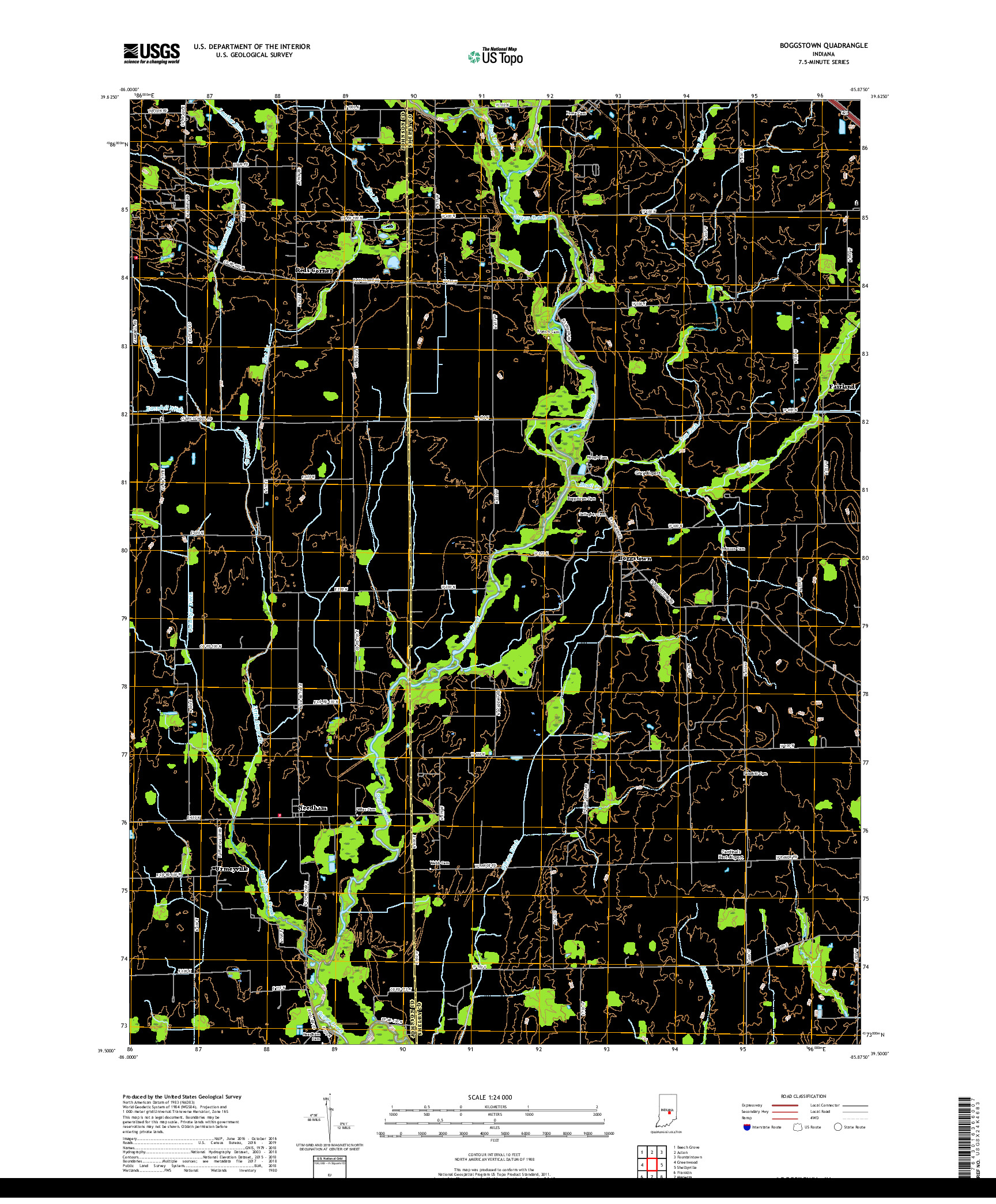 USGS US TOPO 7.5-MINUTE MAP FOR BOGGSTOWN, IN 2019