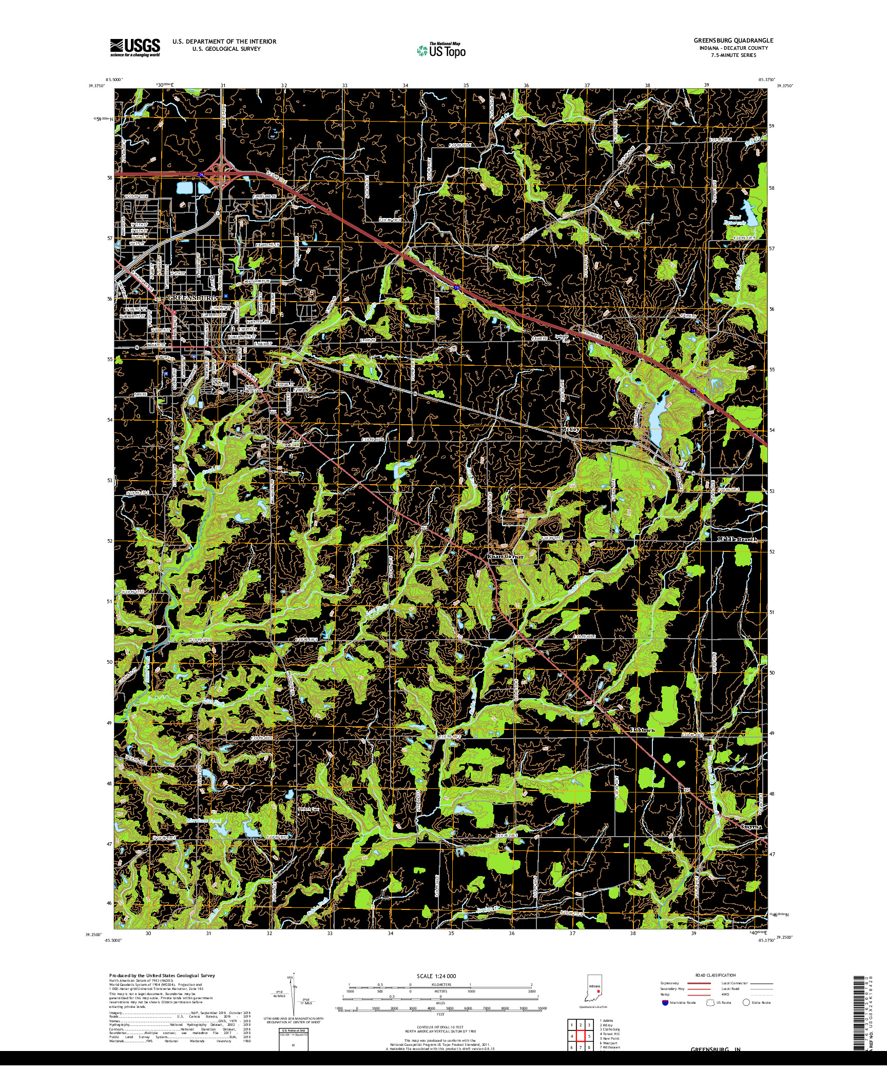 USGS US TOPO 7.5-MINUTE MAP FOR GREENSBURG, IN 2019