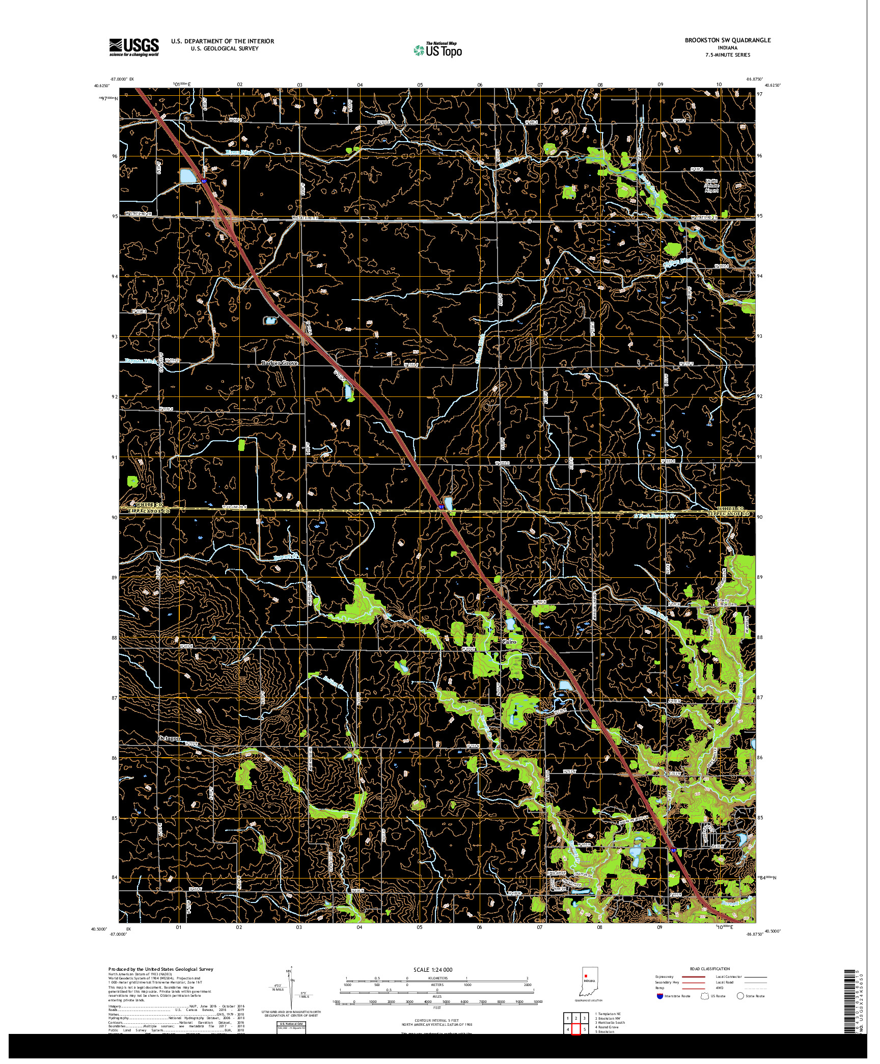 USGS US TOPO 7.5-MINUTE MAP FOR BROOKSTON SW, IN 2019