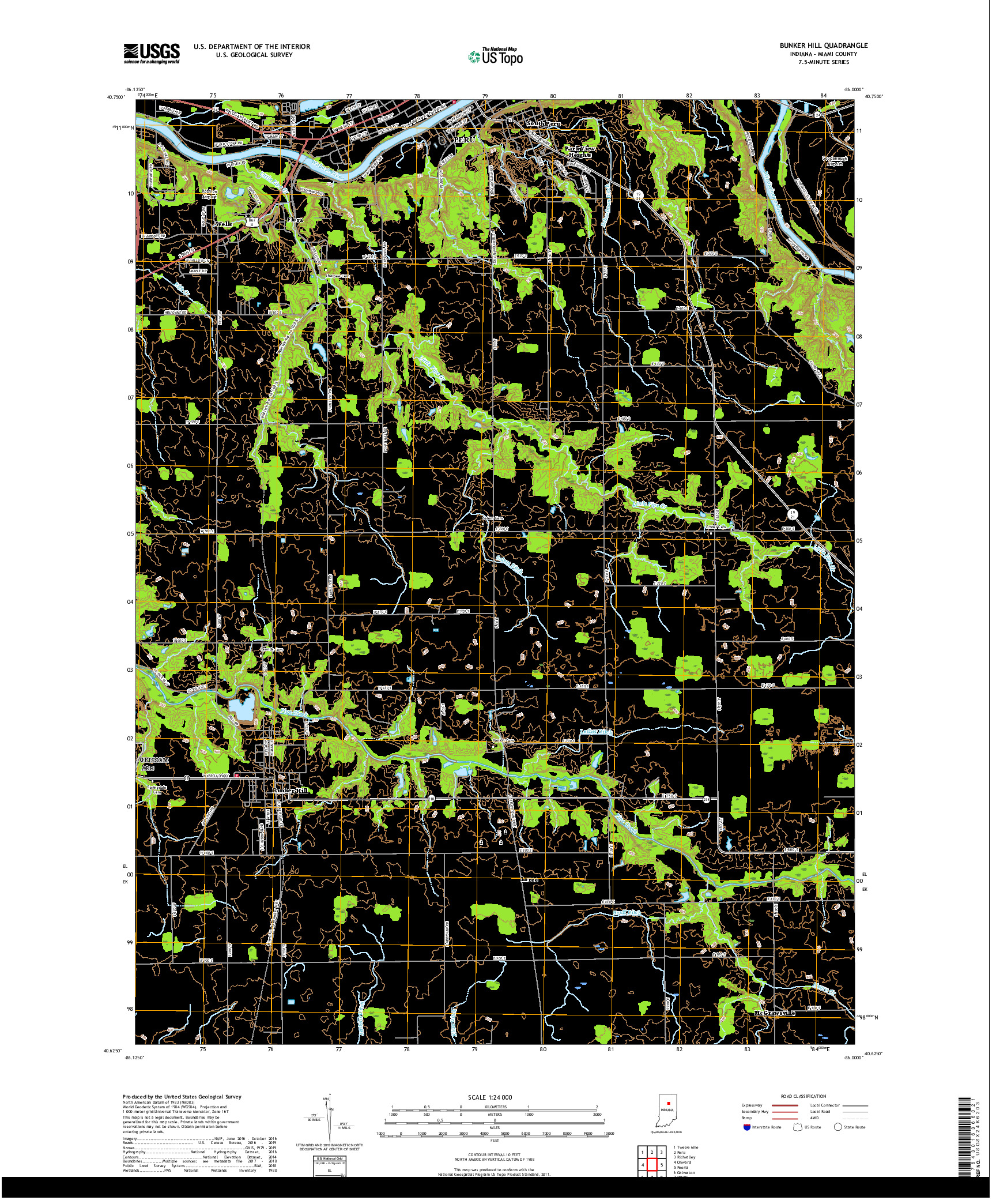 USGS US TOPO 7.5-MINUTE MAP FOR BUNKER HILL, IN 2019