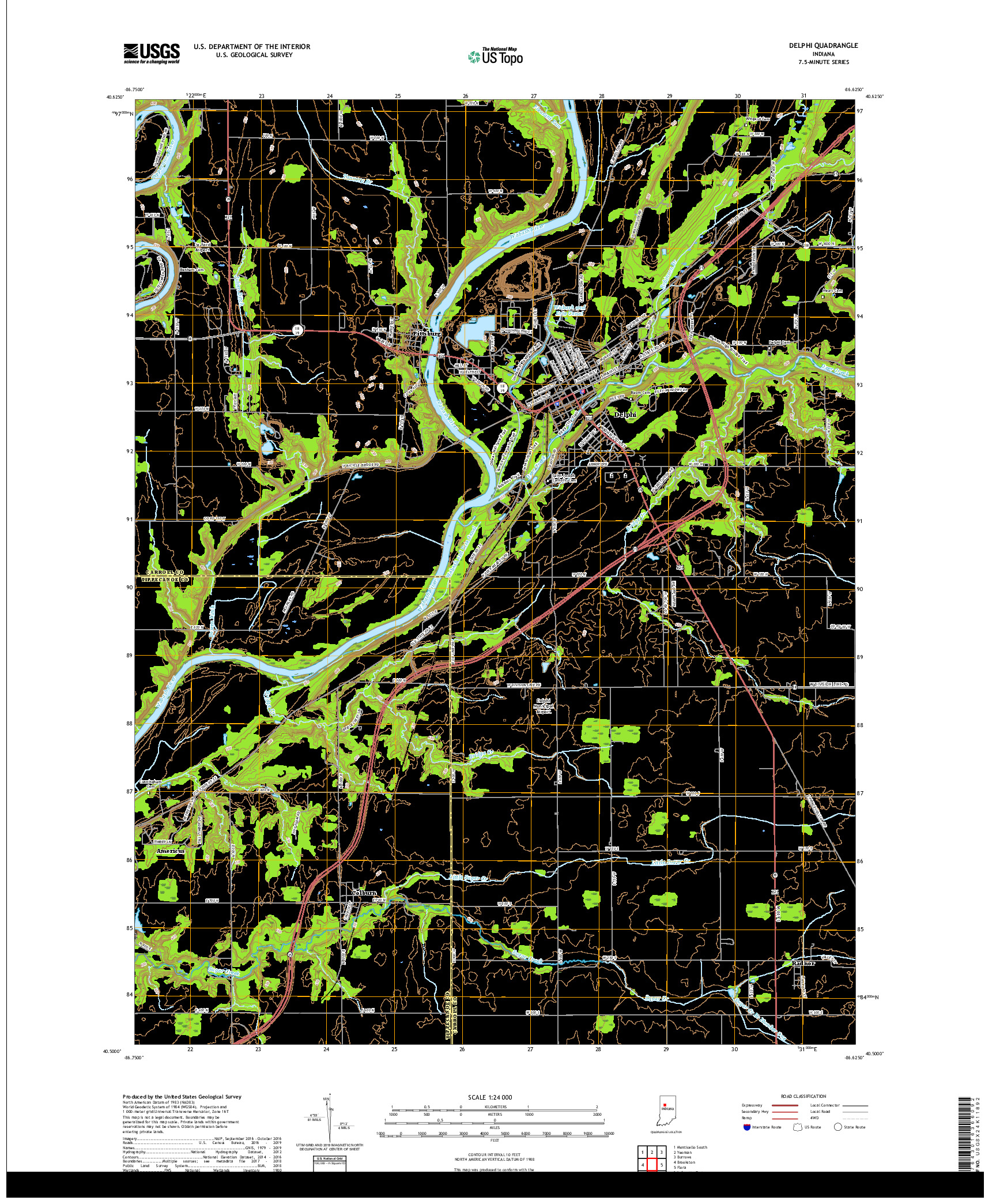 USGS US TOPO 7.5-MINUTE MAP FOR DELPHI, IN 2019