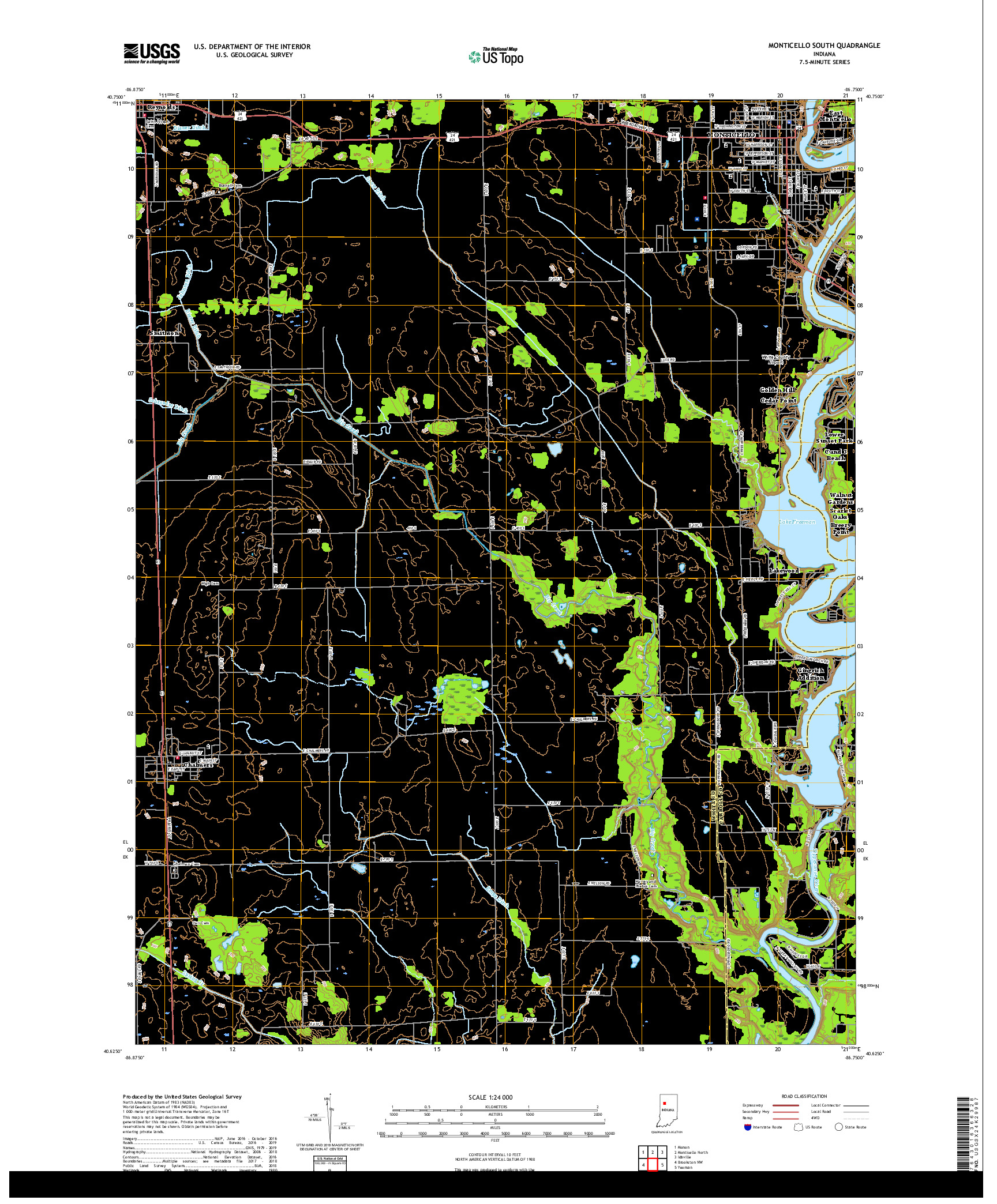 USGS US TOPO 7.5-MINUTE MAP FOR MONTICELLO SOUTH, IN 2019