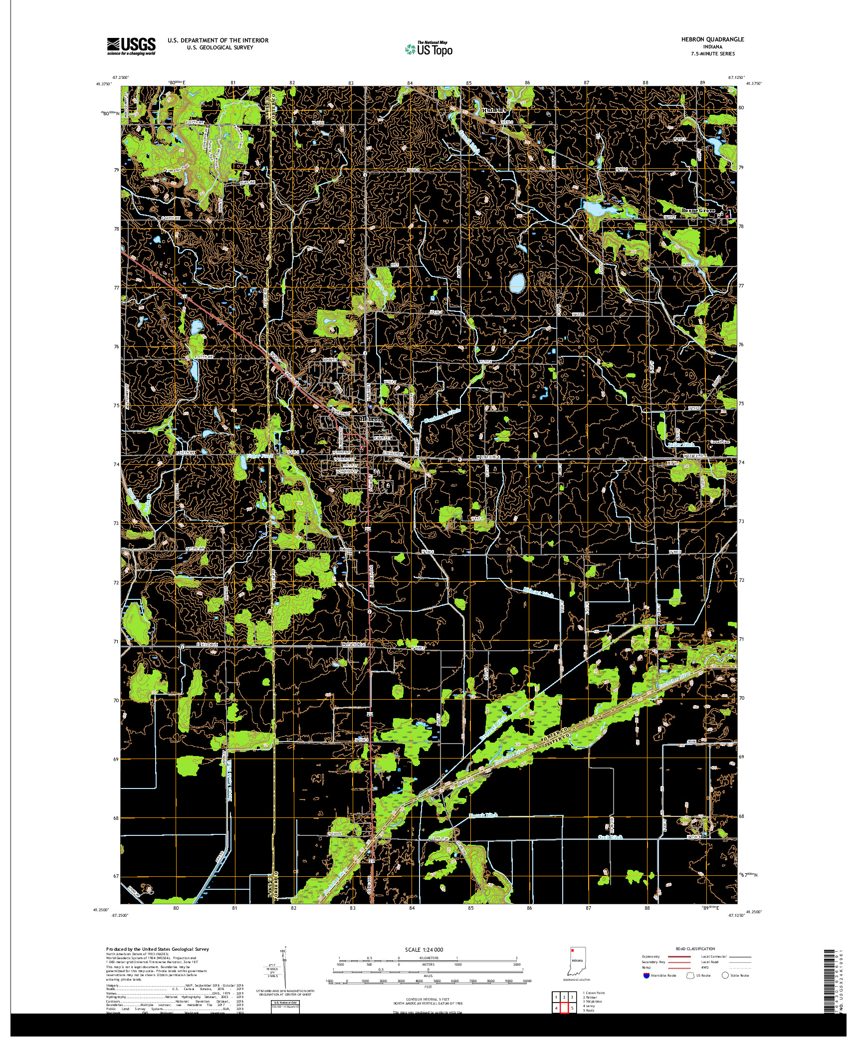 USGS US TOPO 7.5-MINUTE MAP FOR HEBRON, IN 2019