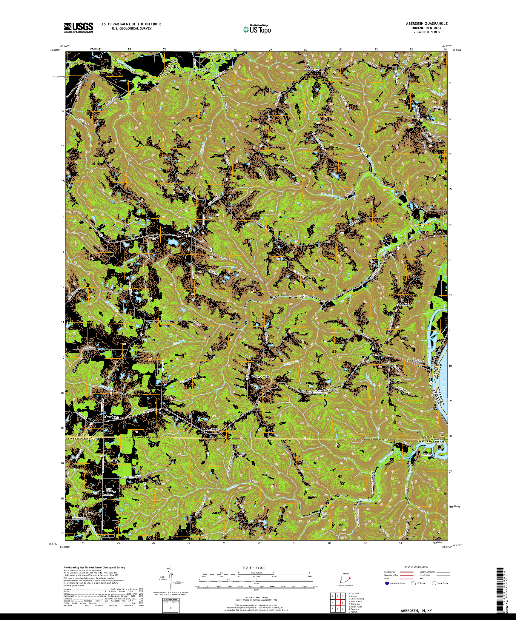 USGS US TOPO 7.5-MINUTE MAP FOR ABERDEEN, IN,KY 2019