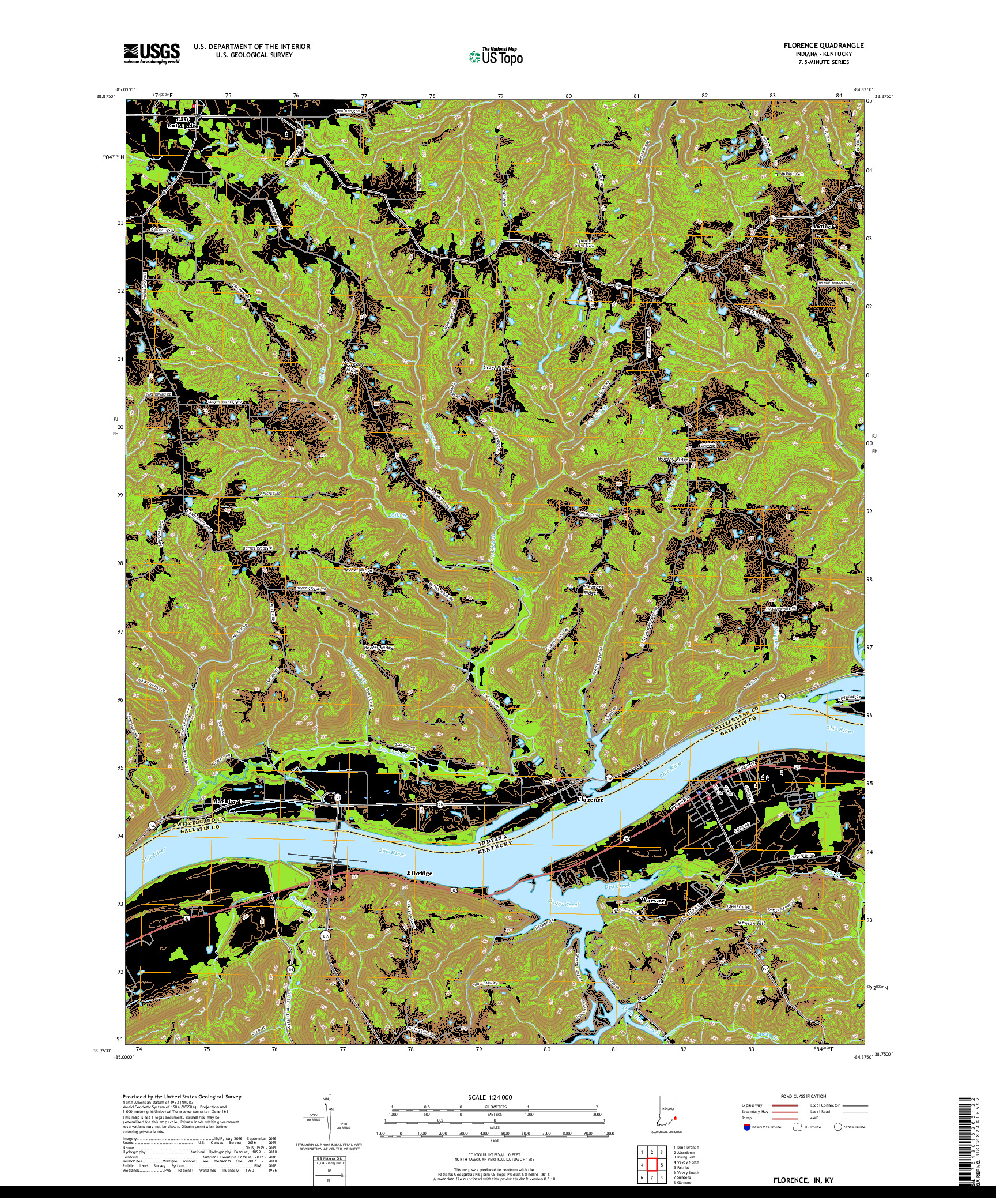 USGS US TOPO 7.5-MINUTE MAP FOR FLORENCE, IN,KY 2019