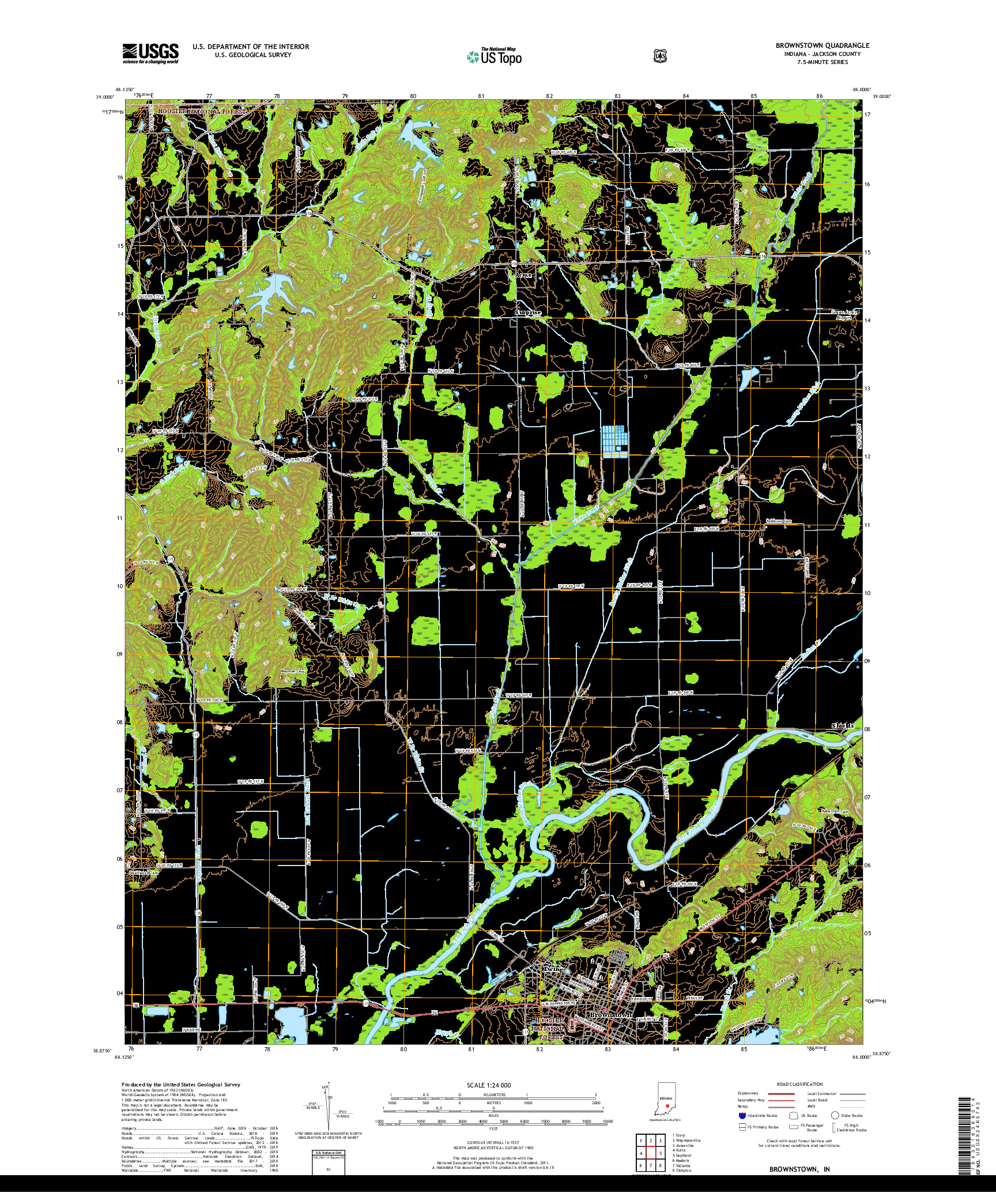 USGS US TOPO 7.5-MINUTE MAP FOR BROWNSTOWN, IN 2019