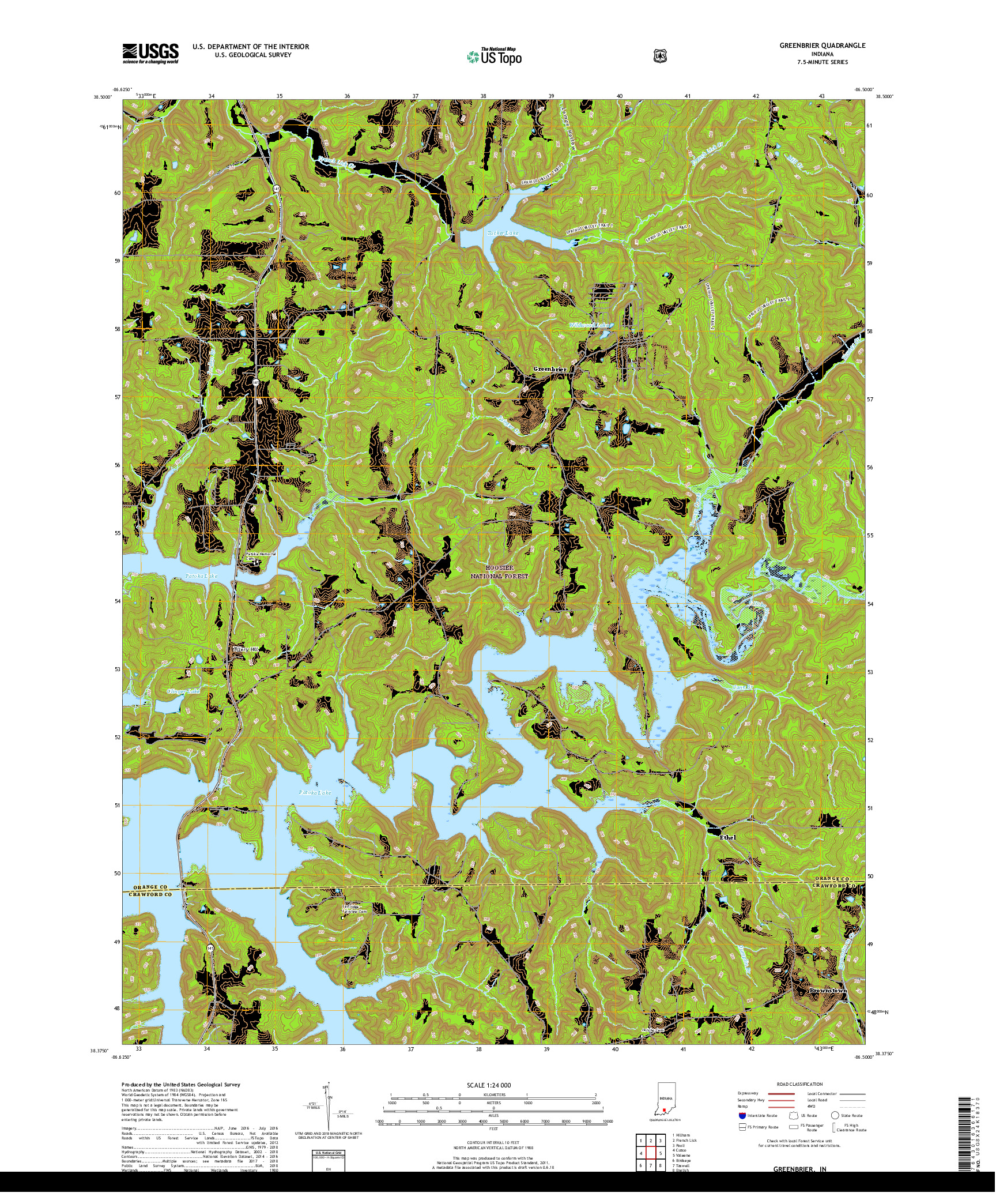 USGS US TOPO 7.5-MINUTE MAP FOR GREENBRIER, IN 2019